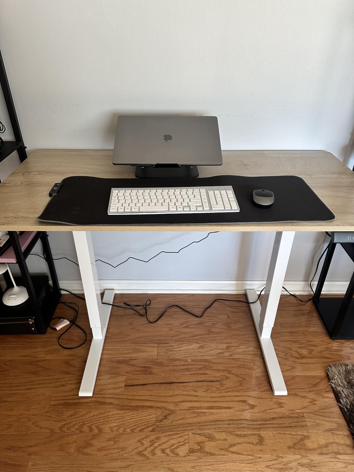 FEZIBO 55 x 24 Inchs Electric Standing Desk, Height Adjustable, Sit Stand Up, Computer Office Desk with Splice Board, White Frame/Maple Top customer photo 2