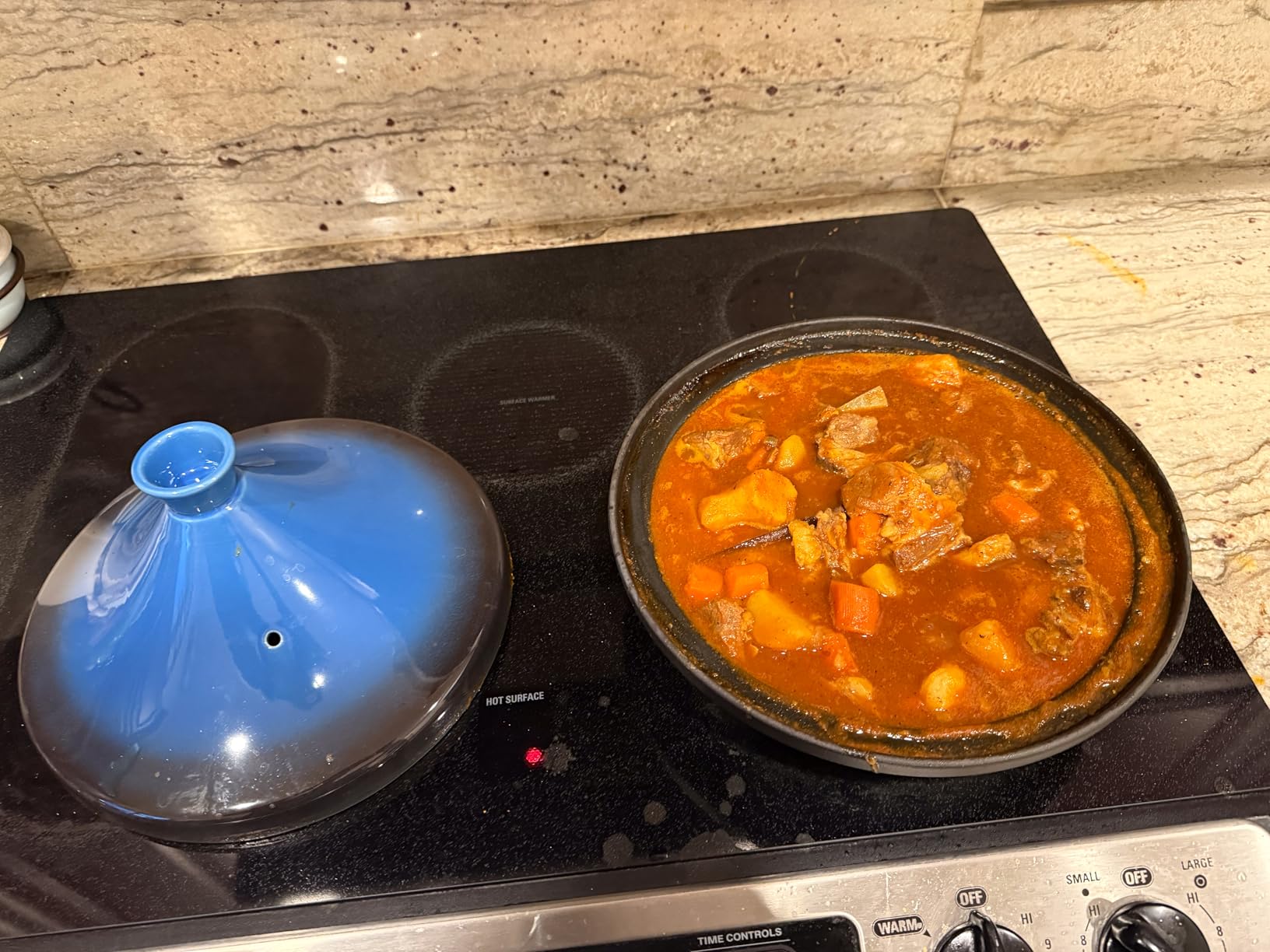 Moroccan Tagine for Cooking: Enameled Cast Iron Cooking Pot, Slow Cooker, Classic Kitchen Cookware, Tajine with Ceramic Cone-Shaped Closed Lid, 3.3 QT, Blue customer photo 1