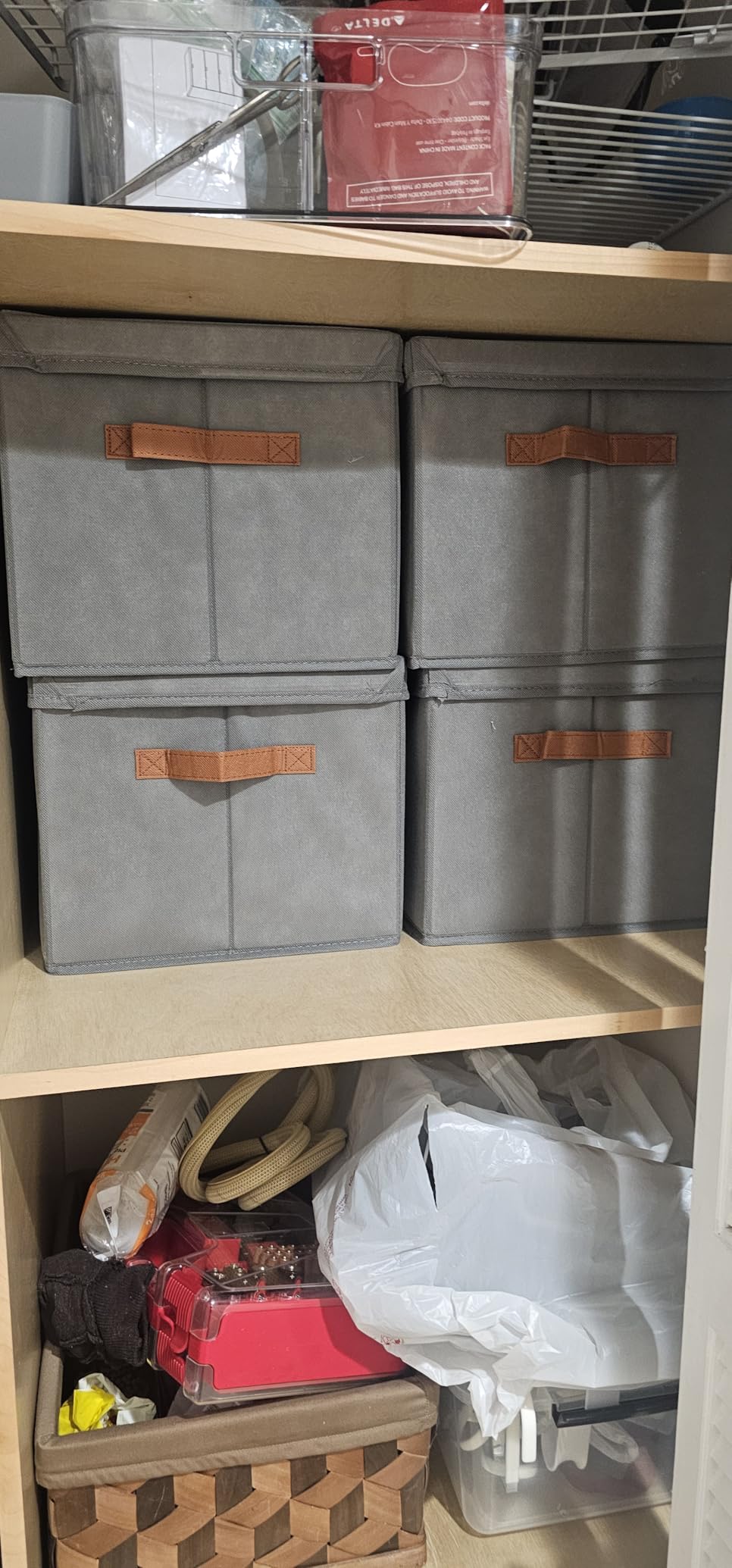 Homsorout Storage Bins with Lids - Fabric Storage Baskets for Shelves, 6 Pack Foldable Decorative Boxes with Handles, Stackable Organizer Bins for Home, Nursery, Dorm, Beige customer photo 1