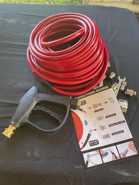 Sewer Jetter Kit for Pressure Washer 50 FT, Drain Cleaner Hose with Power Washer Gun, 1/4 Inch NPT Corner, Rotating and Button Nose Sewer Jetting Nozzle, Waterproof Tape, Pearl Corsage Pin, Spanner customer photo 2