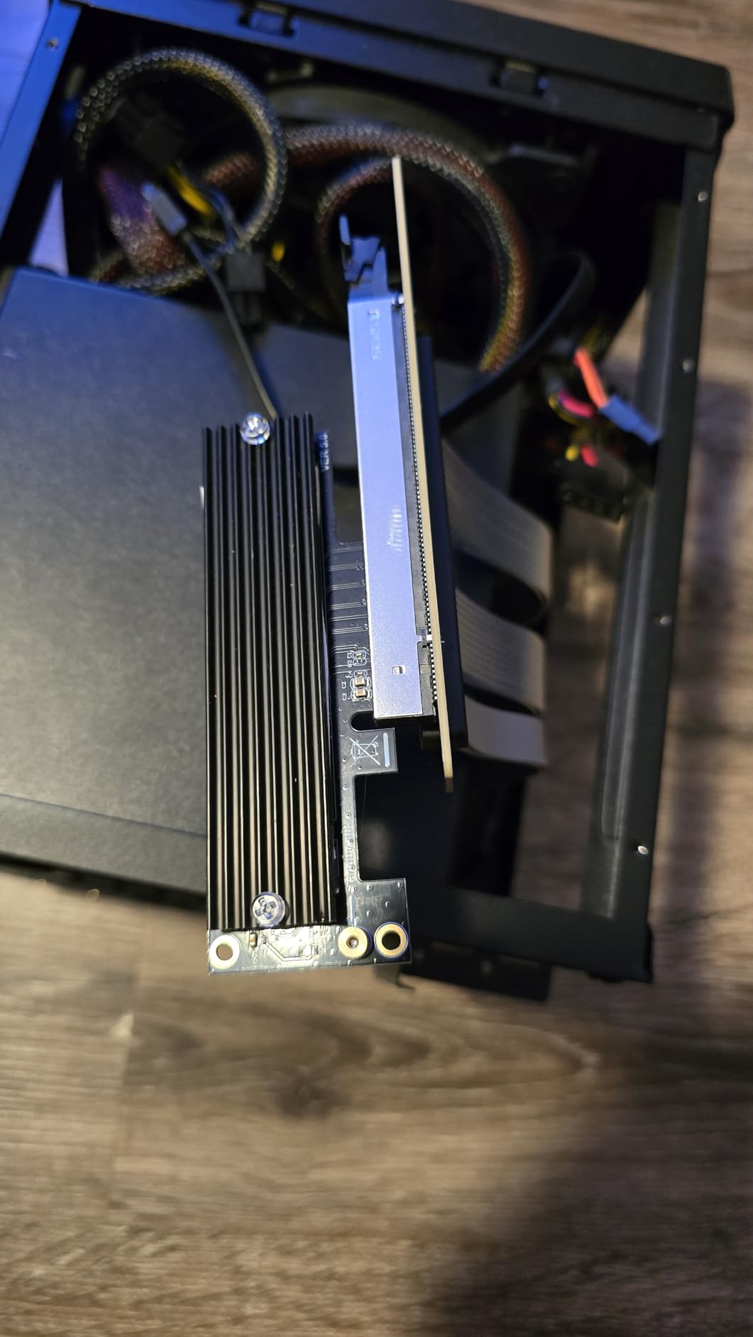 PCIE 5.0 Riser Cable with 3 Slots Vertical GPU Mount Bracket Kit, Gen 5 GPU Graphics Card Extension Cable, PCI-E 16X 128GB/s Compatible with PCIE 4.0 and WRX80/ 90E, RTX4090/ 5090/ RX7900XTX, 200mm customer photo 2
