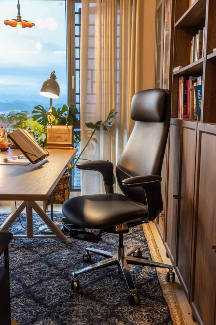 TOMU Executive Office Chair with Foot Rest, Top Grain Genuine Leather Office Chair, Ergonomic High Back Design. Real Leather, Wheels, Alumium Base. Padded Armrest, Luxury and Comfy (Beige) customer photo 1