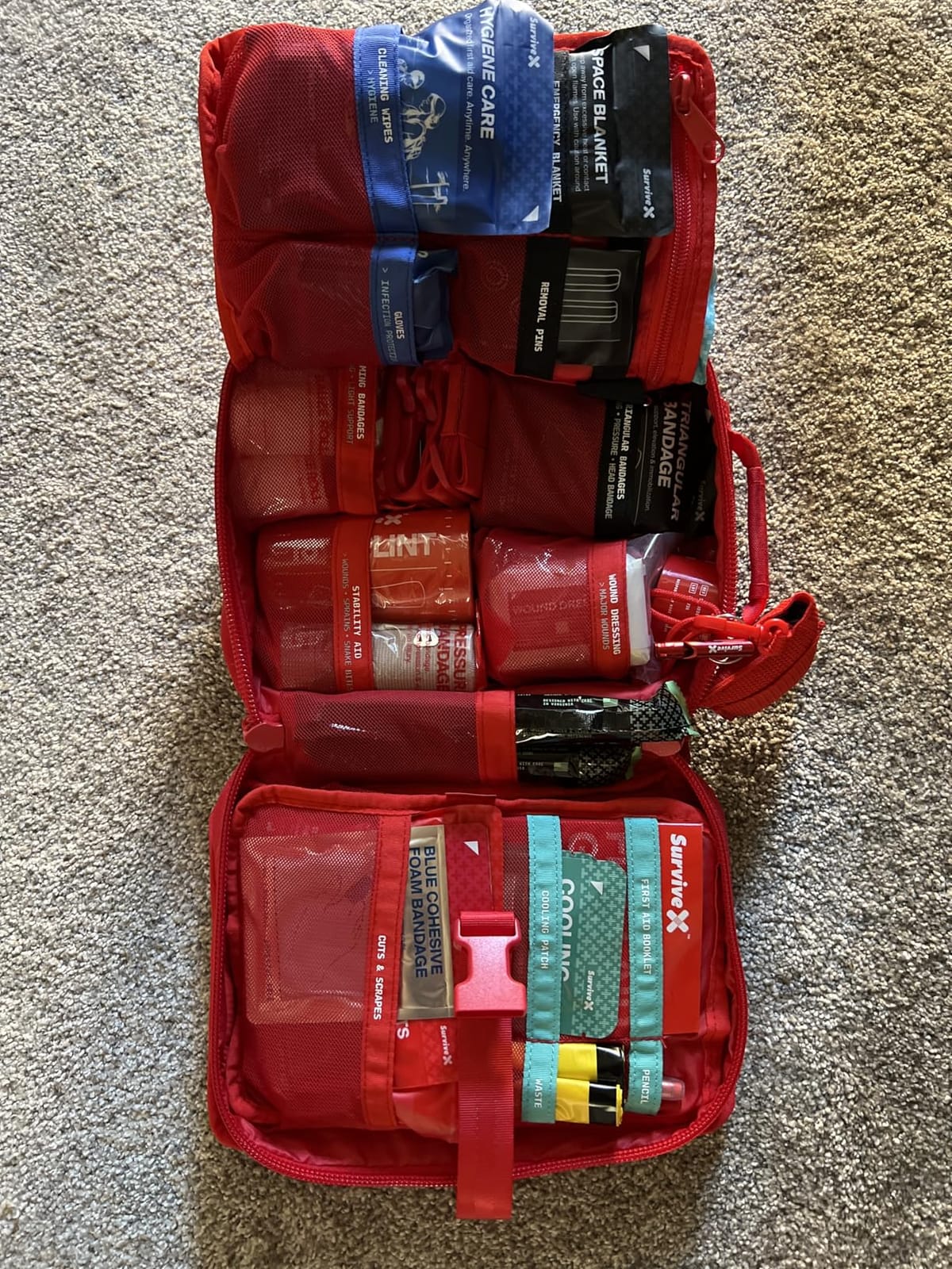 SurviveX Large Pro First Aid Kit, Emergency Kit for 5-6 People | Labeled Pockets, Zip Stitch Wound Closures, Quad-fold Organization System, Mountable, Quick Access, for Home, Car, Camping customer photo 2