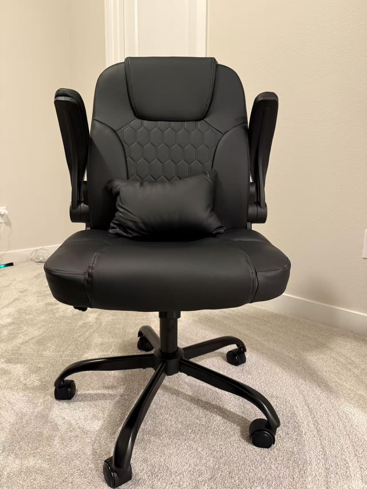 Leather Office Chair Swivel Lumbar Support for Short People Brown | Executive Office Chair PU,Leather Office Chair with Wheels,360° Swivel Rolling Chair with Padded Arm,Ergonomic Computer Chair customer photo 1