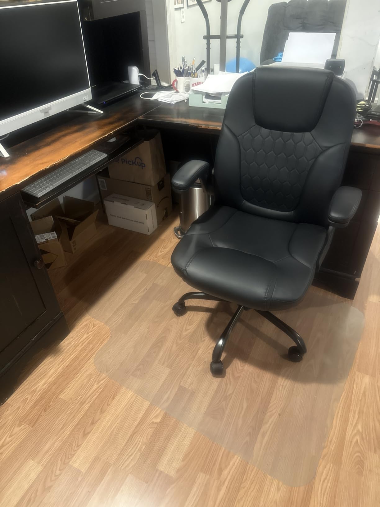 Leather Office Chair Swivel Lumbar Support for Short People Brown | Executive Office Chair PU,Leather Office Chair with Wheels,360° Swivel Rolling Chair with Padded Arm,Ergonomic Computer Chair customer photo 2