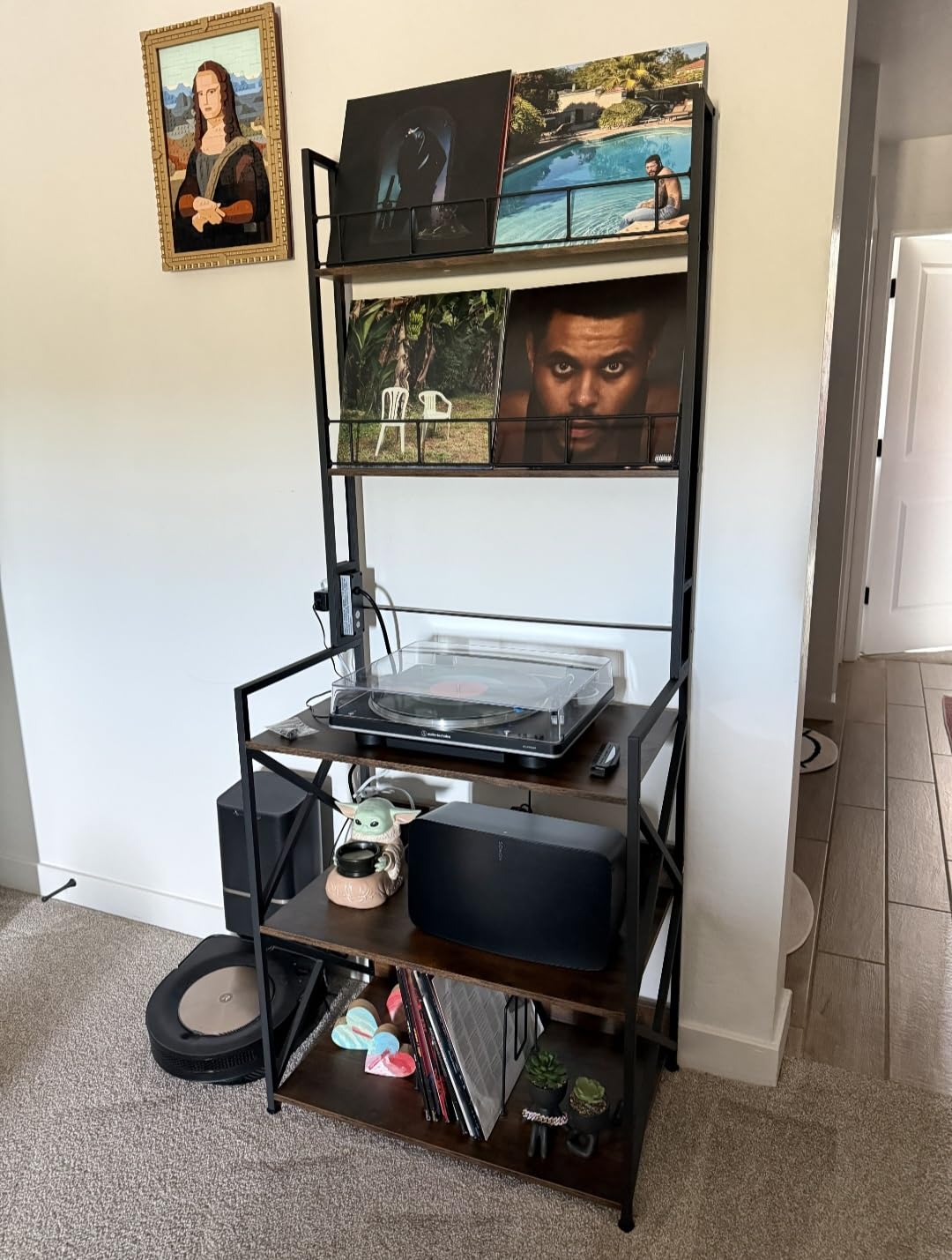 Record Player Stand with Power Outlet - Turntable Display Shelf, 5-tier Vinyl Record Storage Rack Holds 300 LPs, Media Storage Cabinet with AC/USB Ports for Living Room Bedroom Music Corner customer photo 1
