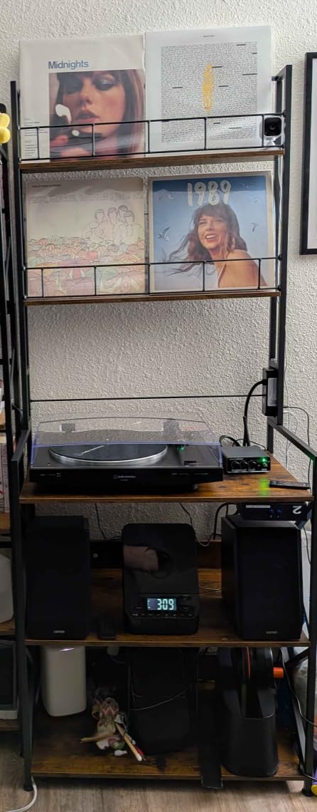 Record Player Stand with Power Outlet - Turntable Display Shelf, 5-tier Vinyl Record Storage Rack Holds 300 LPs, Media Storage Cabinet with AC/USB Ports for Living Room Bedroom Music Corner customer photo 2