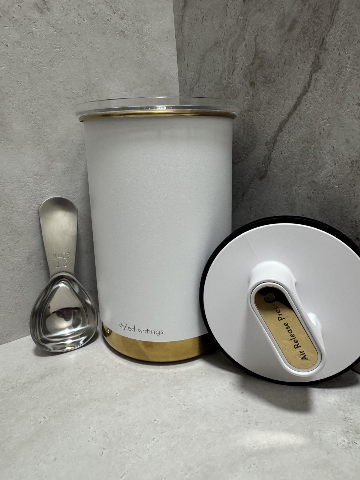 STYLED SETTINGS Coffee Storage Container, Airtight Coffee Bean Storage, Stainless Steel, Vacuum Effect, Stackable customer photo 1