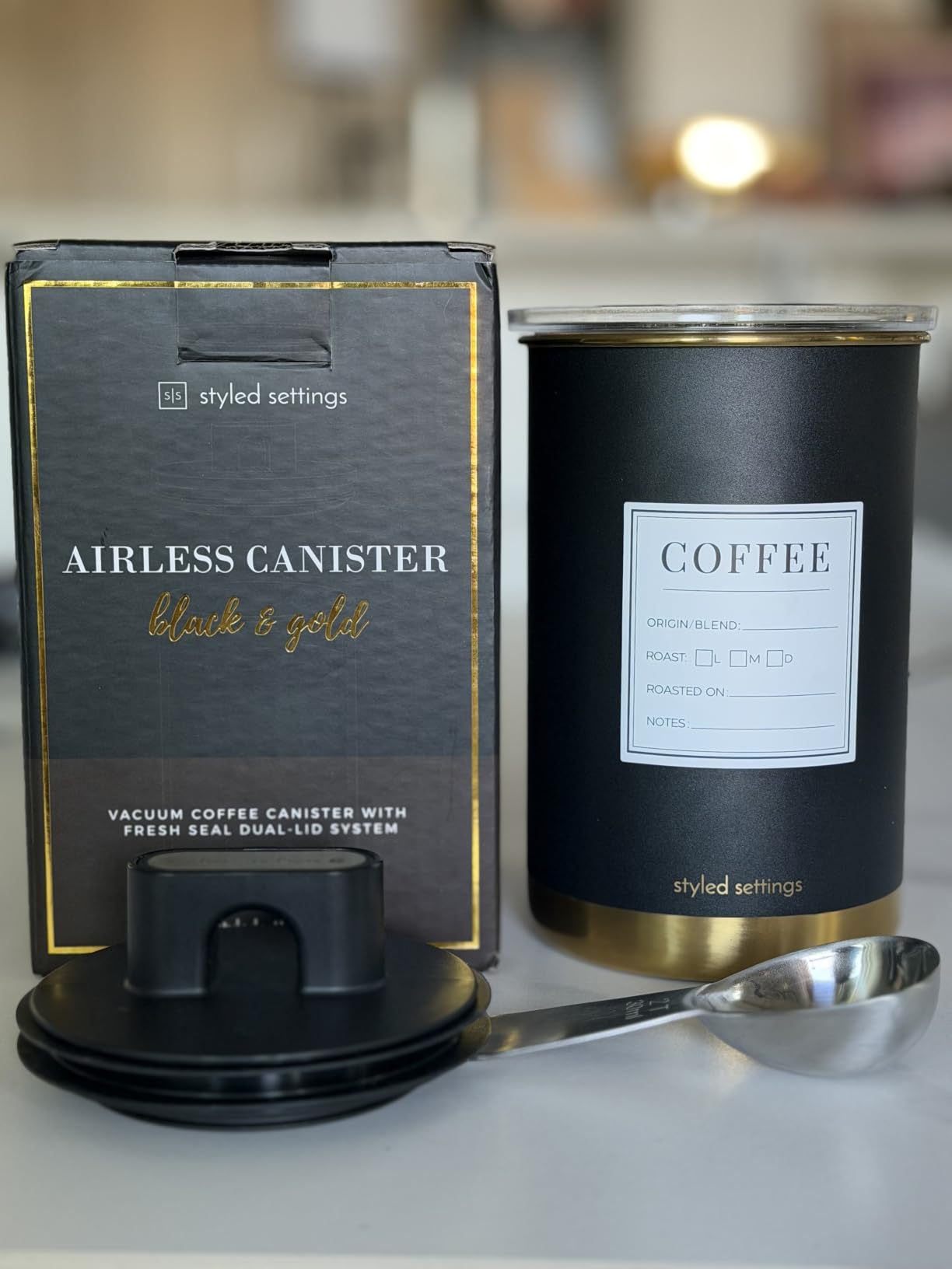 STYLED SETTINGS Coffee Storage Container, Airtight Coffee Bean Storage, Stainless Steel, Vacuum Effect, Stackable customer photo 2