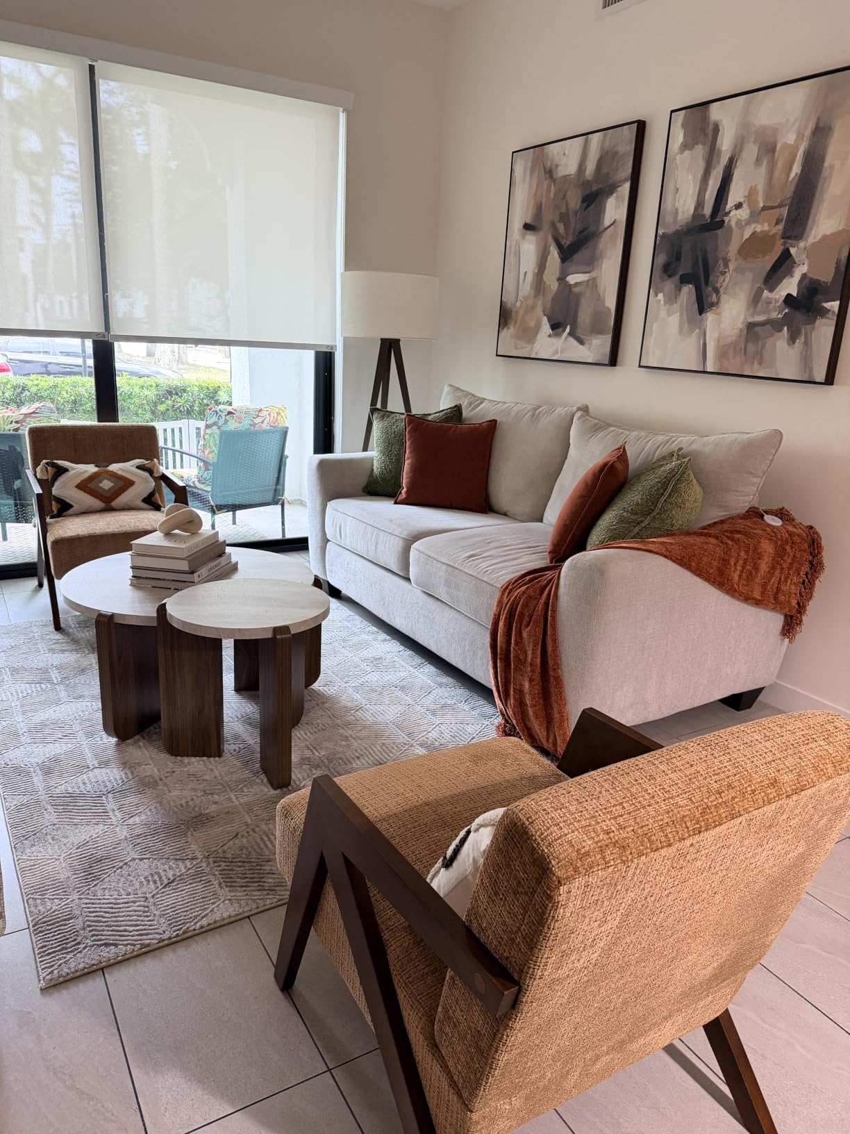 COSIEST Modern 2-Piece Faux Marble Round Coffee & Side Table Set | Minimalist living room center & accent tables. Walnut & cream legs, waterproof engineered wood top, safe rounded edges. customer photo 2