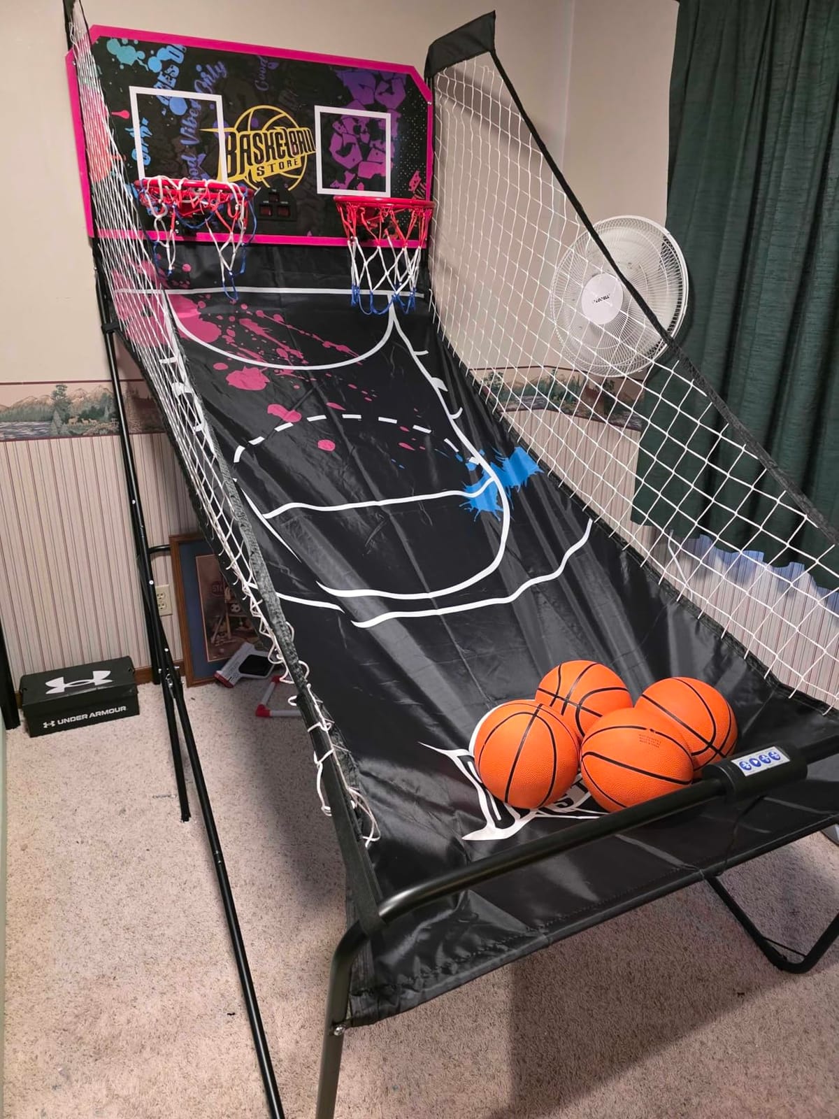 Basketball Arcade Game Shot Creator Indoor Foldable Electronic Double Shootout Sport Game Official Home Dual Shot Basketball 2 Player with 4 Balls (Black Purple) customer photo 2