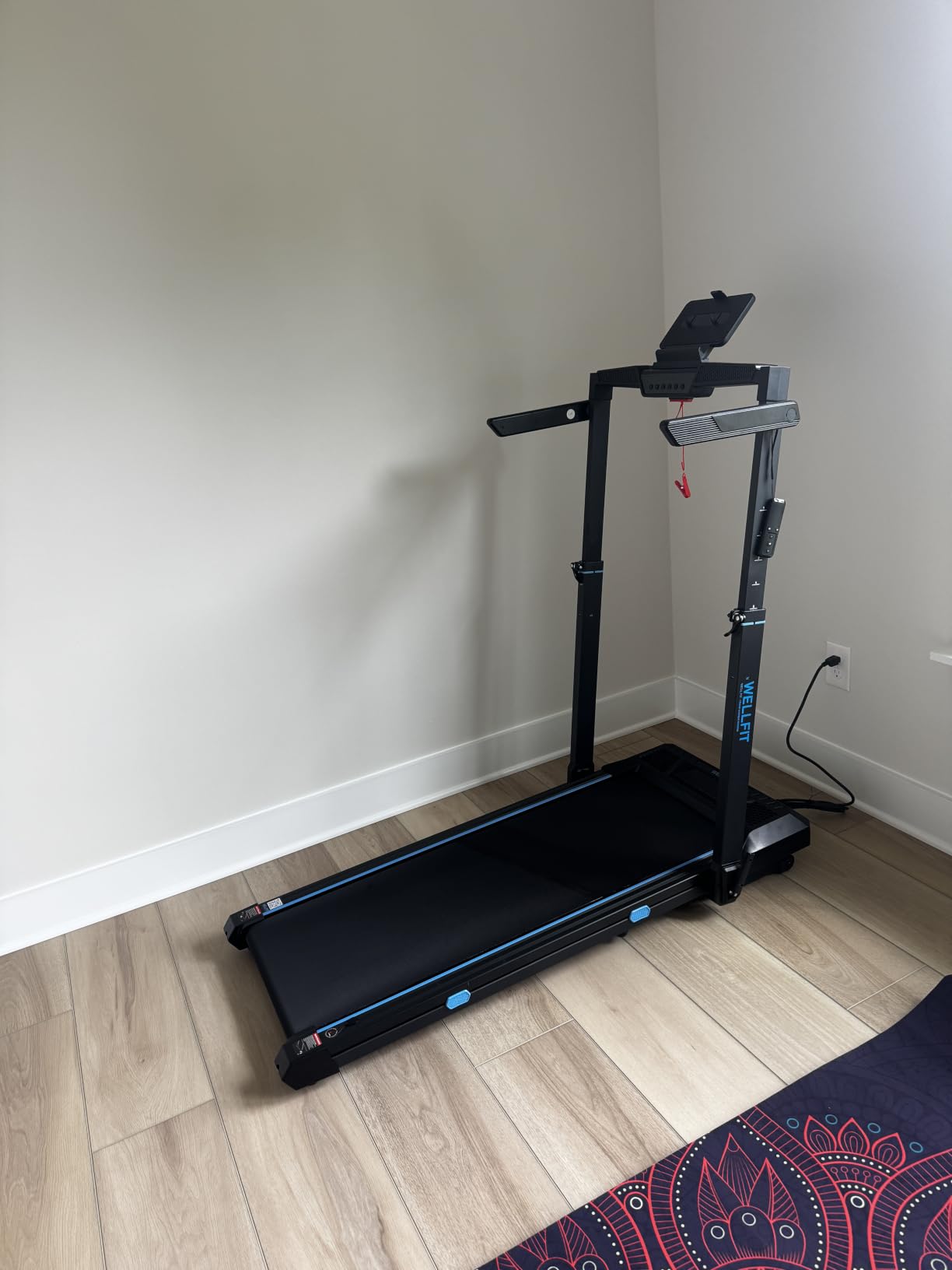 WELLFIT Foldable Treadmill with Auto Incline, 400+ LBS, Adjustable Height | 3.5HP Quiet Walking Pad with Handle Bar, 44