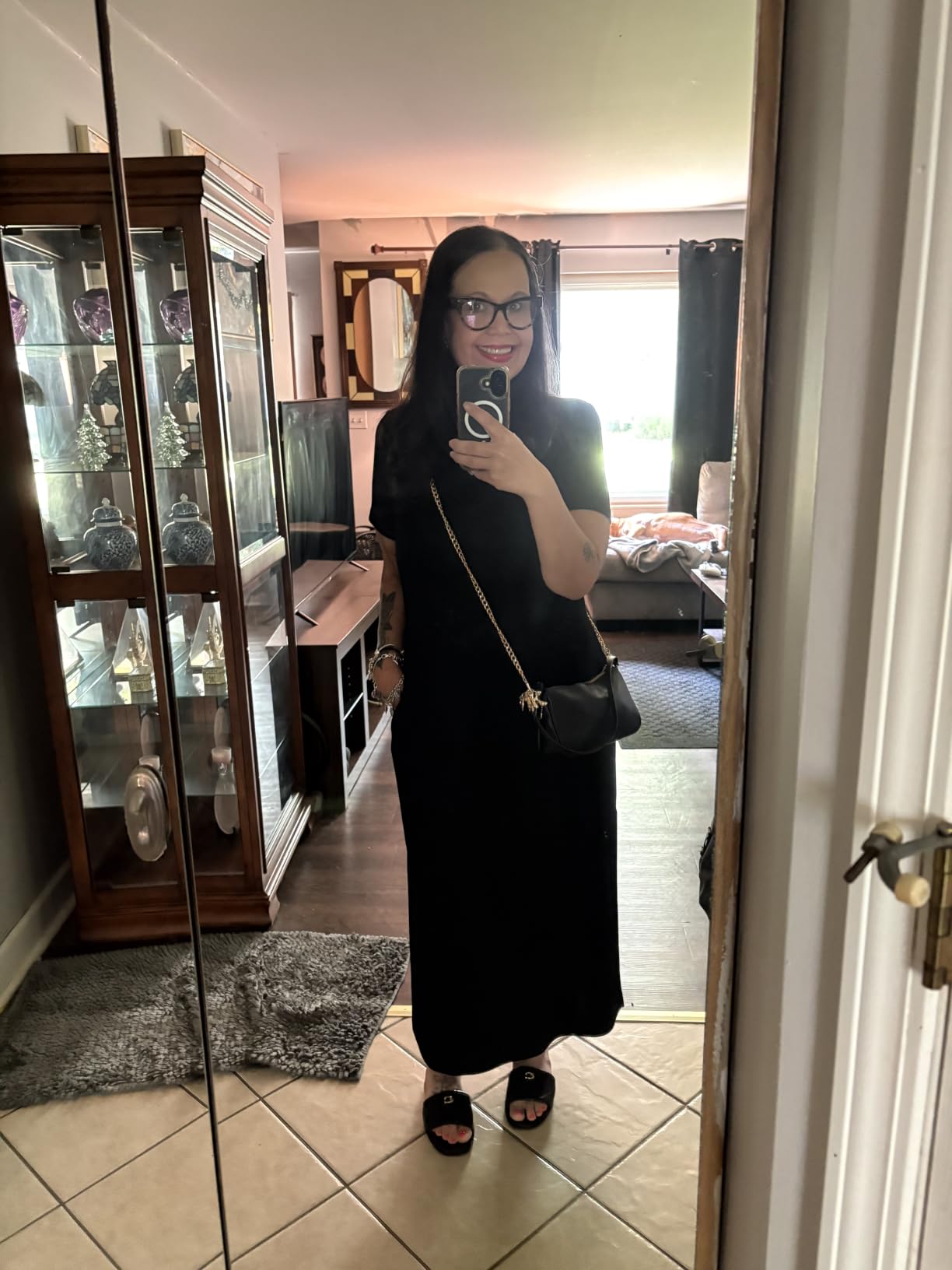 ANRABESS Womens Summer Casual Maxi Dress Short Sleeve Crewneck Split Wrinkle-Free Travel Long Sundress Beach Vacation Clothes customer photo 1