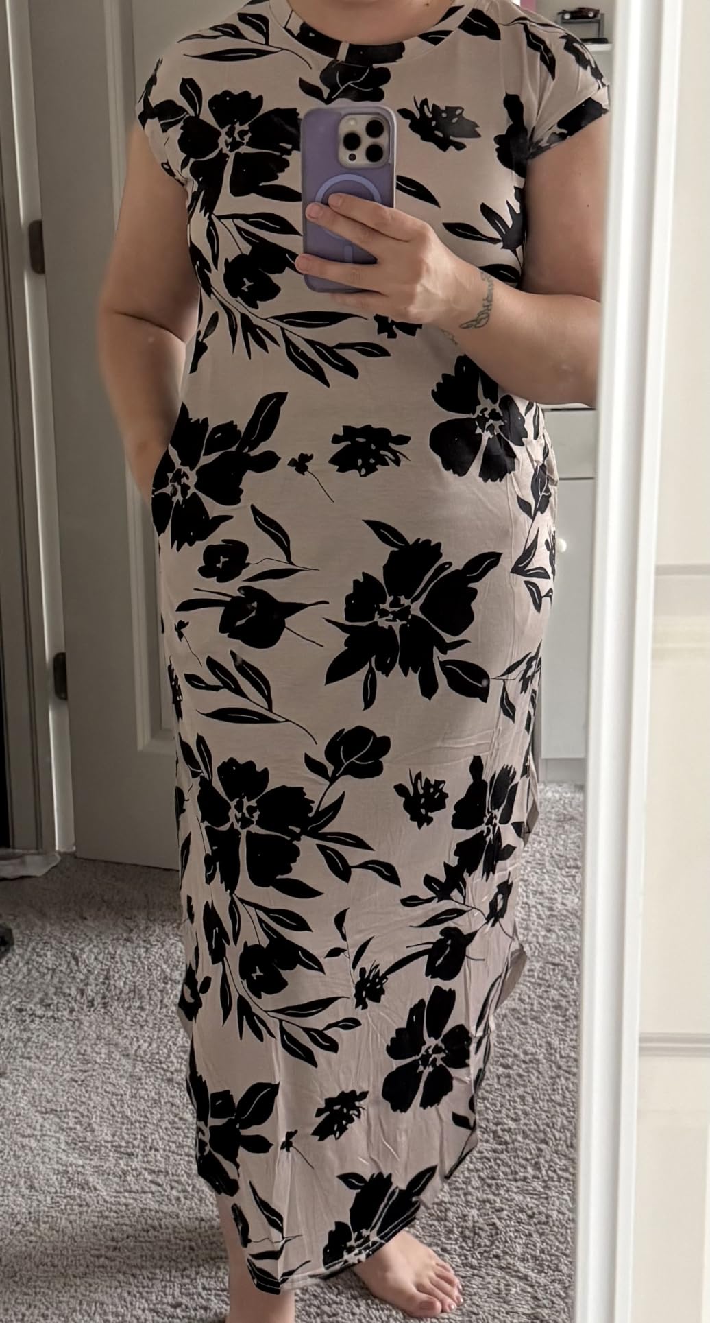 WIHOLL Summer Dresses Cap Sleeve Crewneck Maxi Long Casual Dress with Pockets Beach Vacation Sundresses customer photo 2