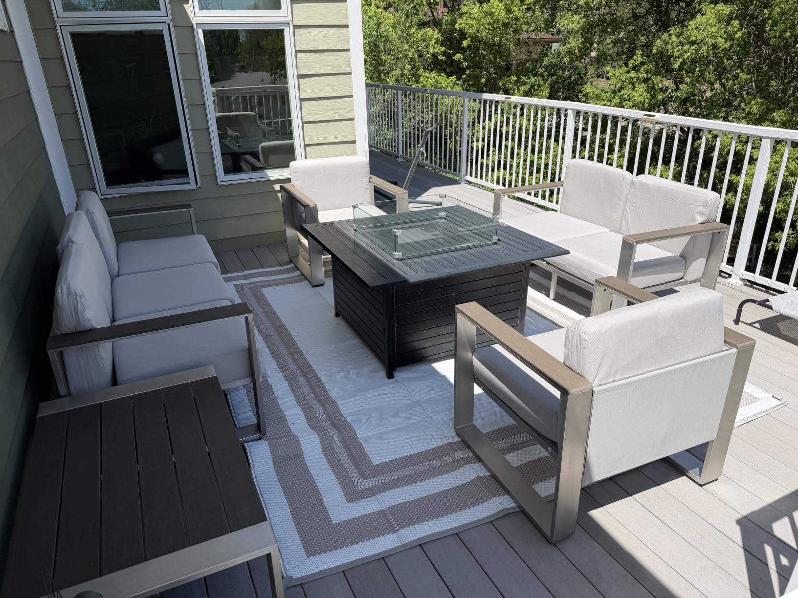 Outdoor Patio Furniture Set, 7 Seats Outdoor Patio Conversation Sets with Ergonomic Seat and Wide Washable Thick Cushions, Modern Patio Sectional Furniture for Balcony, Porch (Teak-Gray) customer photo 2