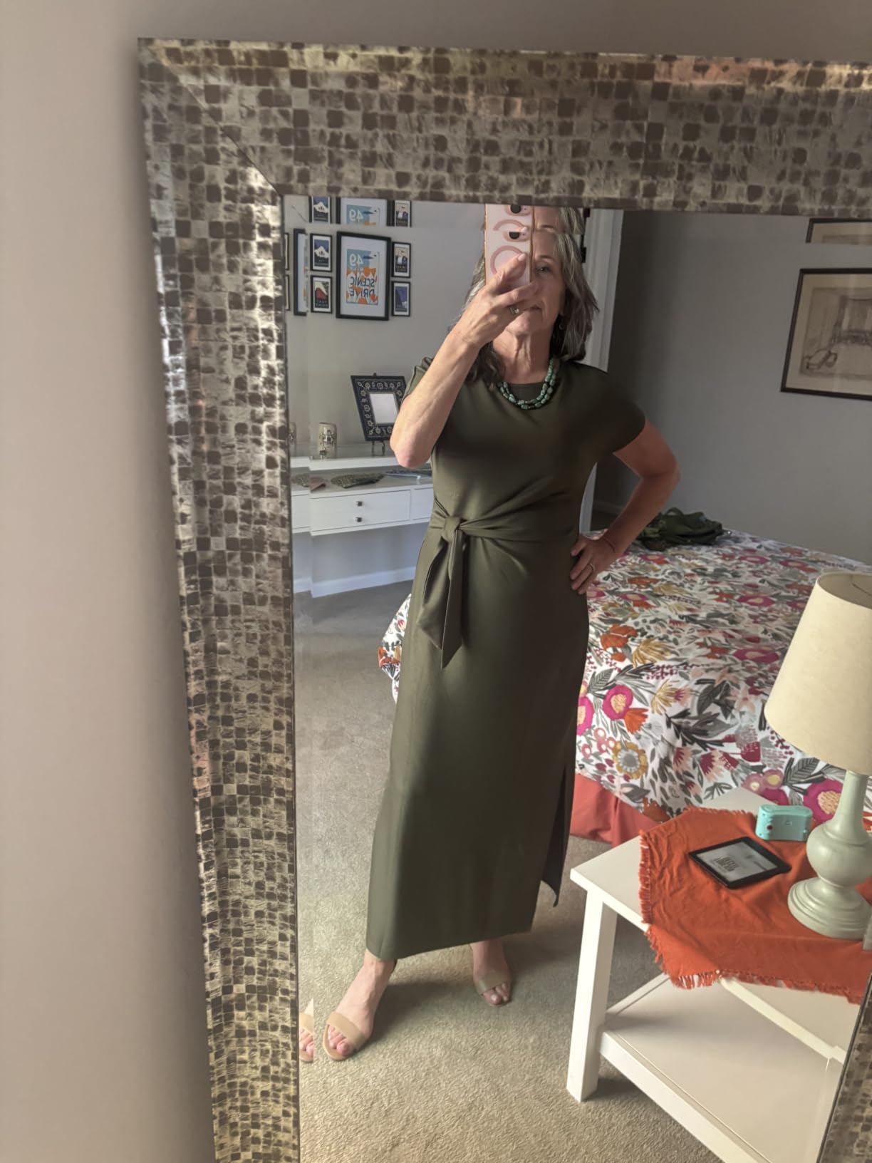 ANRABESS Womens Summer Maxi Dress Casual Crew Neck Tie Waist Split Wrinkle-Free Fit Long Fashion Vacation Dresses customer photo 2