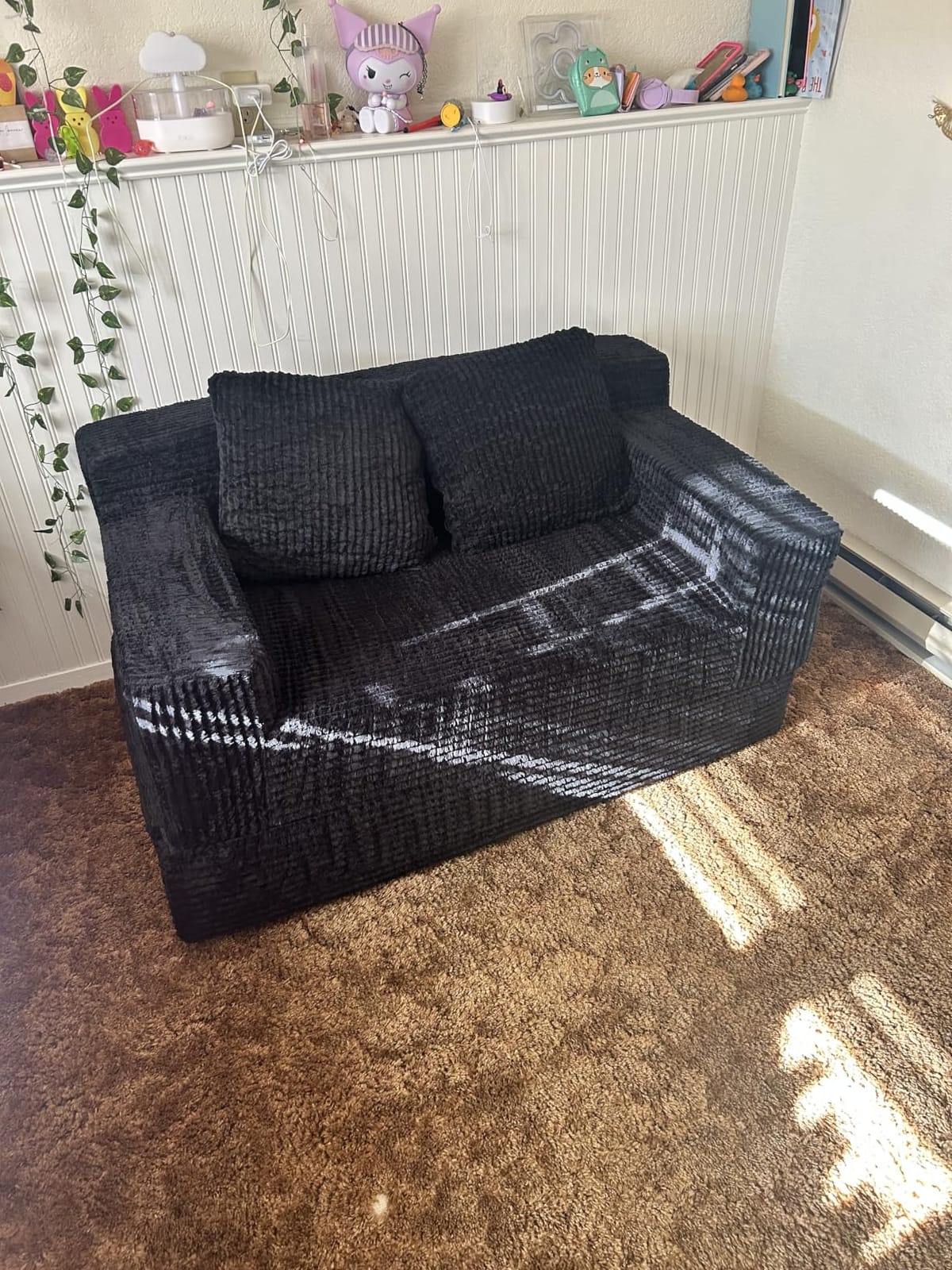 Erament Convertible Sofa Bed, Loveseat Folding Floor Futon Sleeper Sofa Couch Bed - Boneless Foldable Couch, Corduroy Pull Out Sofa Bed with 2 Pillows for Living Room & Bedroom customer photo 1