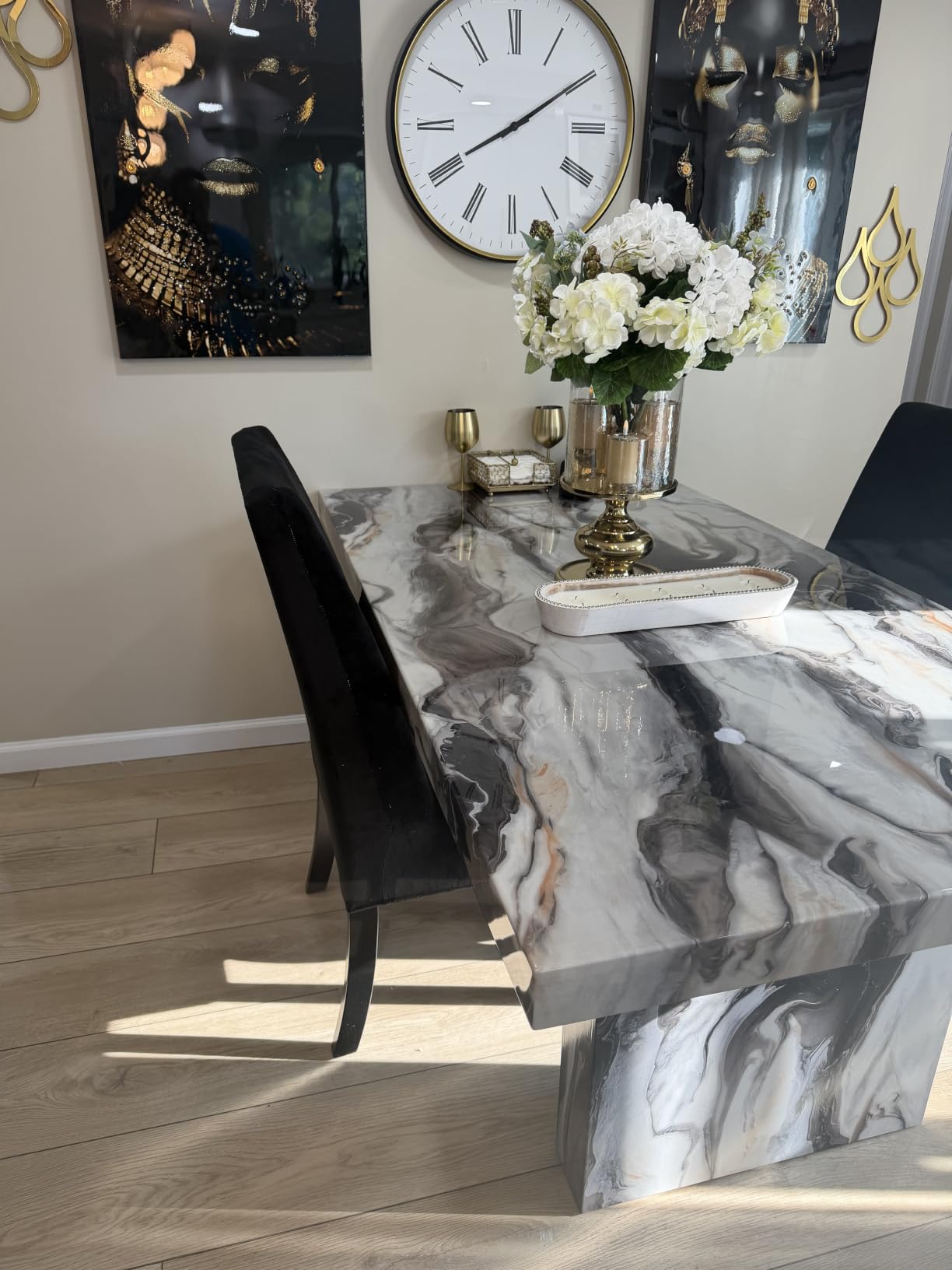 Roundhill Furniture Cavira Modern Faux Marble Dining Table with Double Pedestal Base customer photo 1