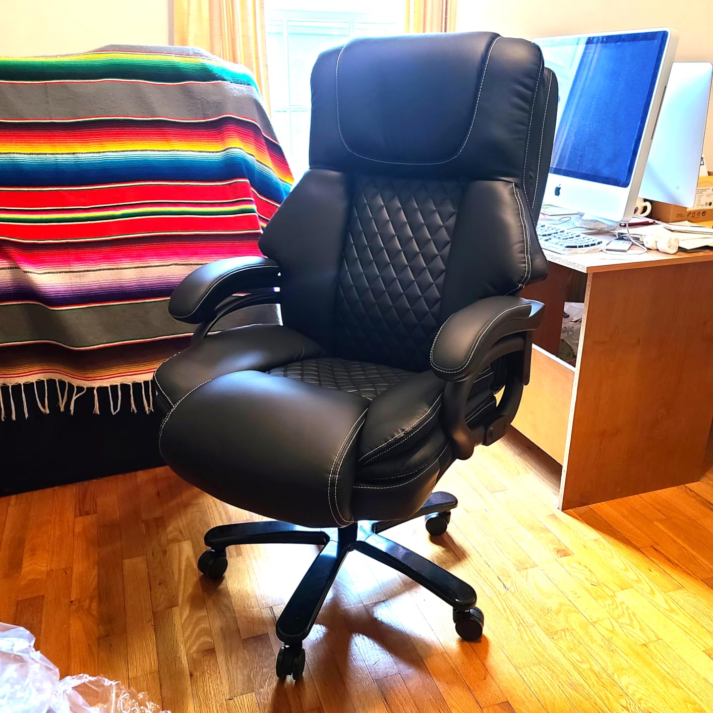 650lbs Large Big and Tall Office Chair for Heavy People with Adjustment Lumbar Support, Comfy Padded Heavy Duty Leather Executive Office Chair with Quiet Rubber for Adults 8 Hours Daliy Work customer photo 1