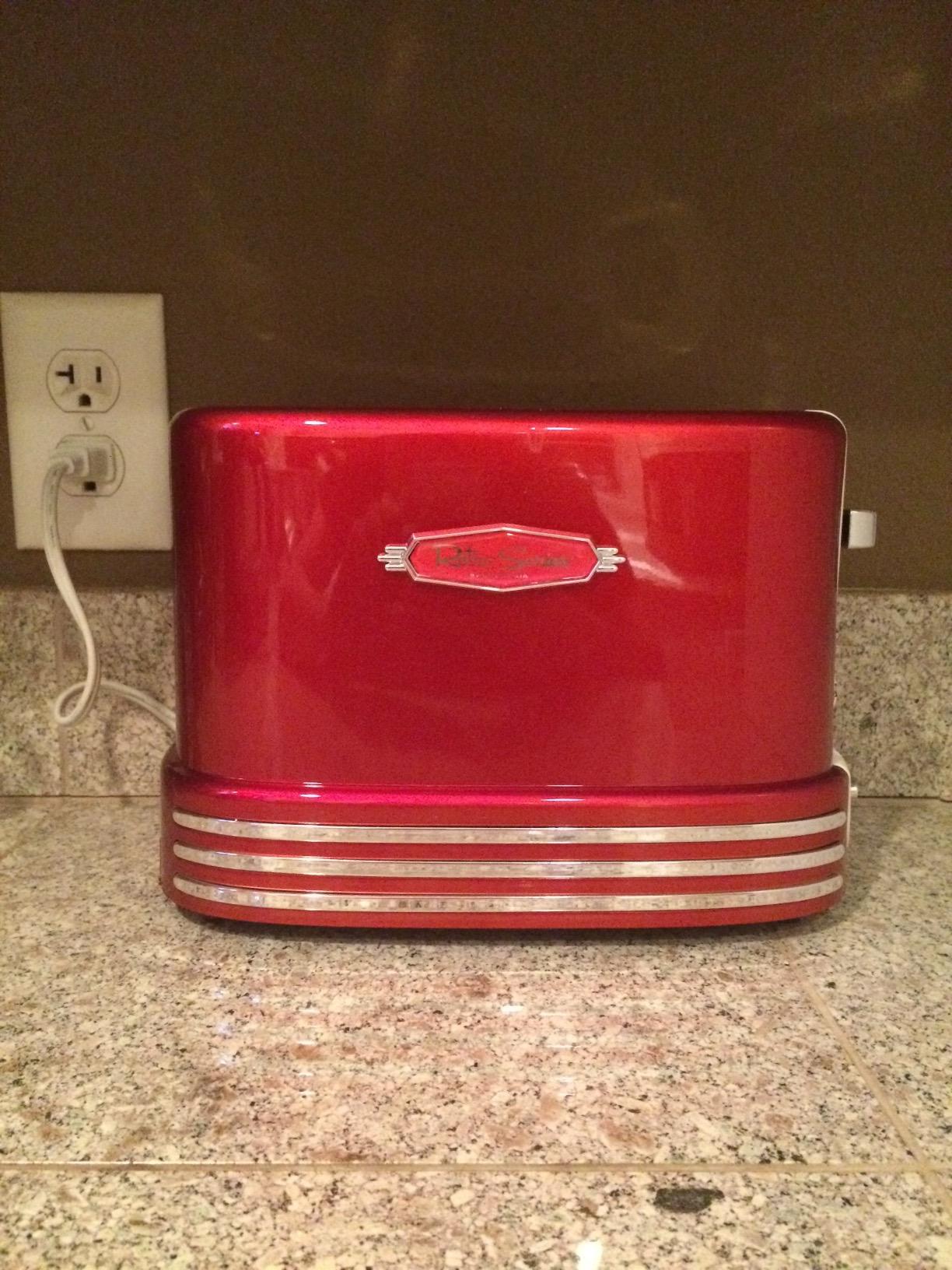 Nostalgia Slim 2-Slice Toaster - Wide Slot - Space-Saving Design - Adjustable Browning Dial - 10-inch Long Slot Fits 2 Slices of Bread or Bagel Halves - Drop-down Crumb Tray - Sage customer photo 1