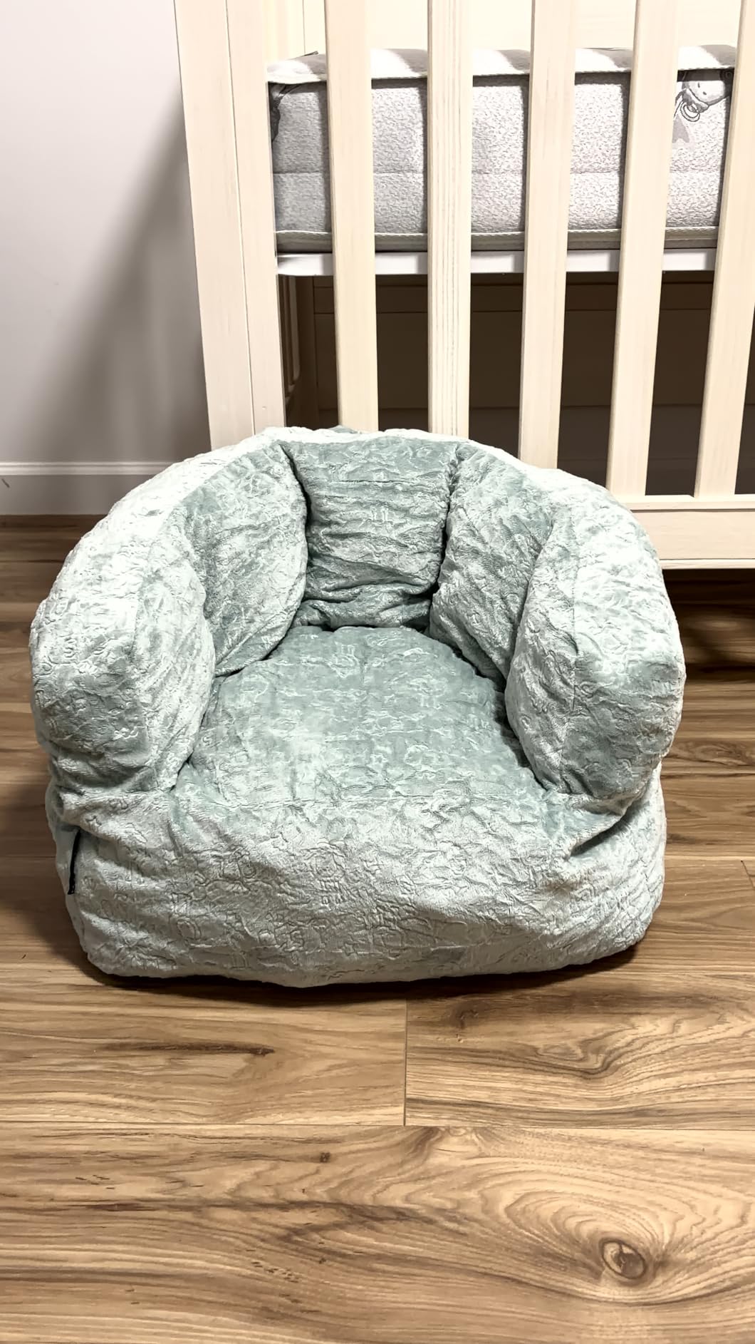 Delta Children - Serta Kids Plush Barrel Toddler Chair, Soft Foam Chair Bean Bag Chair Alternative for Boys and Girls, Cozy Seat for Reading, Watching Cartoons, Playroom Nursery Bedroom, Denim Blue customer photo 2