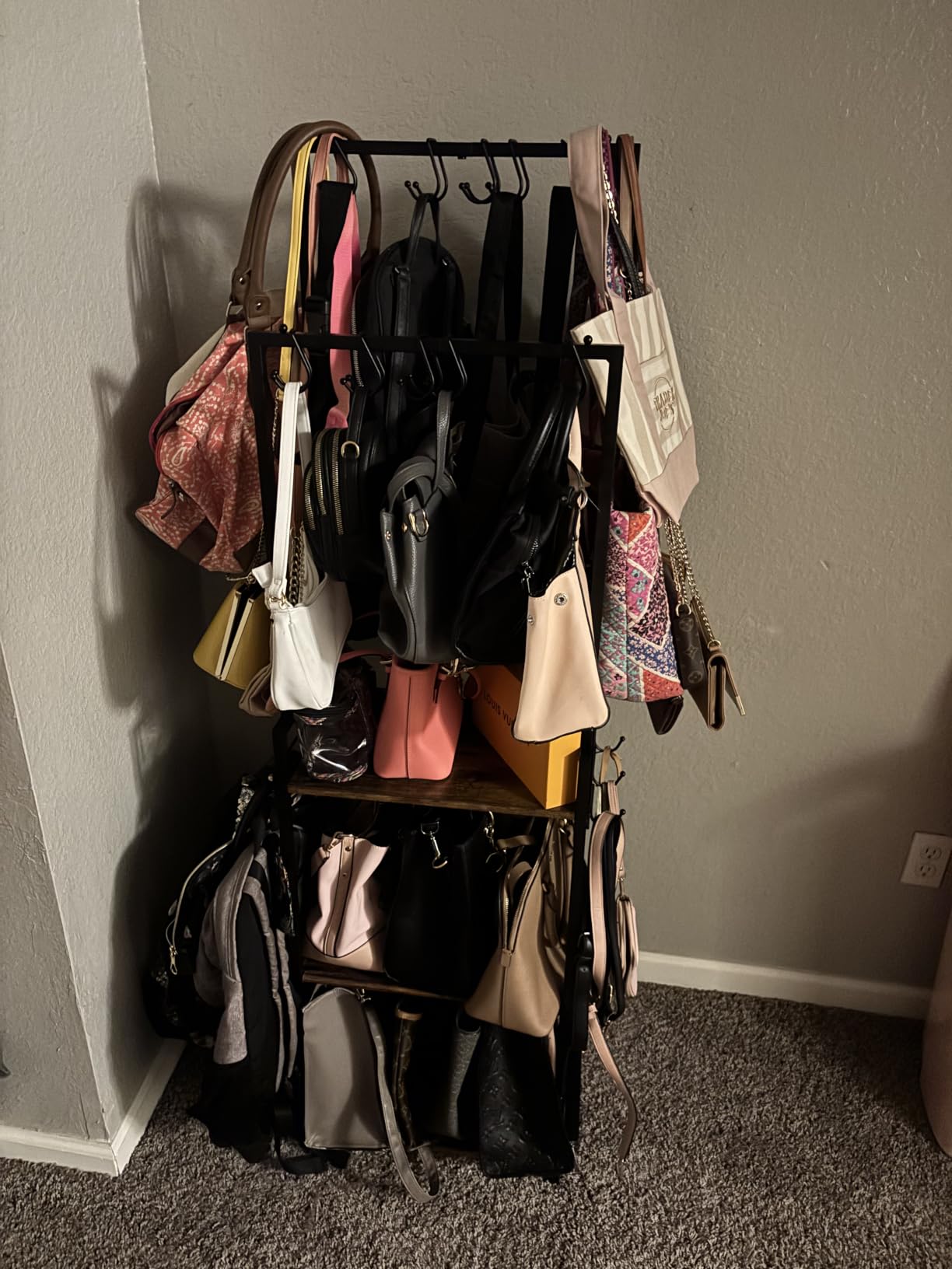 Tall Purse Organizer for Closet, Narrow & High-Capacity Handbag Organizer, Purse Rack Stand with 10 Purse Hanger & 6 Side Hooks, Space-Saving Bag Organizer Rack for Home, Closet, Small Space, Black customer photo 2