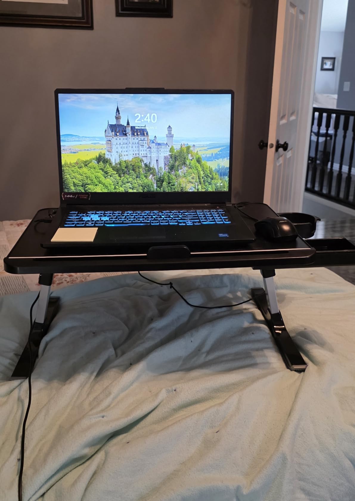 SONGMICS Bed Laptop Desk, Foldable, Adjustable Height, 15.7 x 22 Inches | Portable Bed Sofa Table, Large Desktop, 120 Stepless Tilt, Cup Holder, Tray, Ink Black, ISLAND Collection ULLD113BC01 customer photo 2