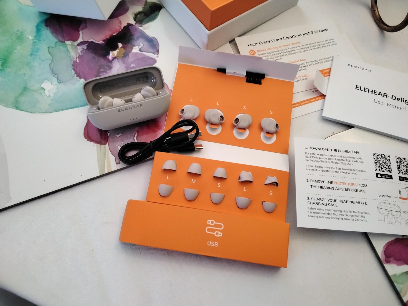 ELEHEAR Delight OTC Hearing Aids for Seniors, AI Noise Reduction | AI-Powered Sound Clarity, 45dB Gain, Bluetooth 5.3 Streaming, App Control, Rechargeable, Discreet & Comfortable, Mist White customer photo 1