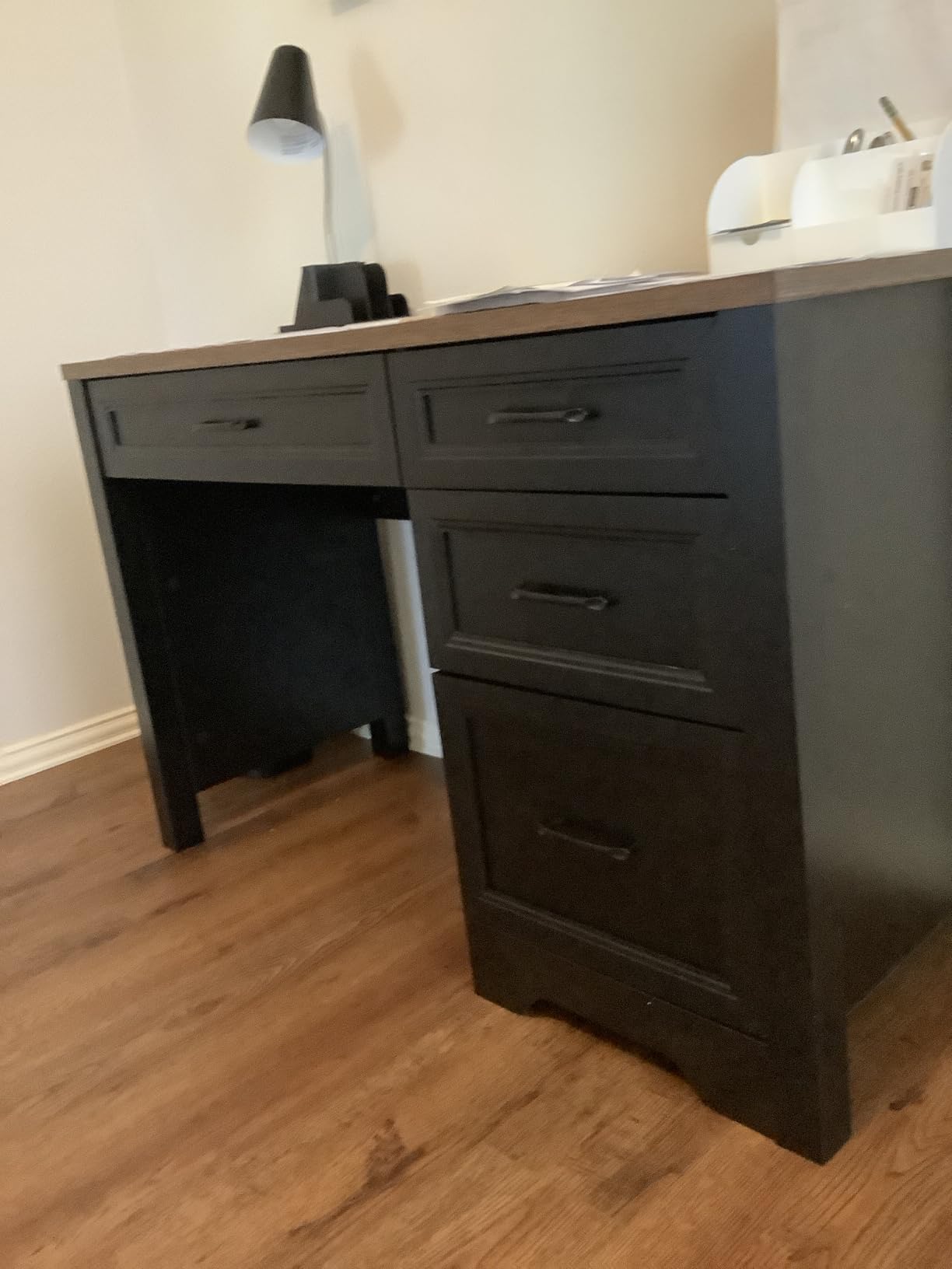 Vabches Farmhouse Executive Desk with 4 Drawers and Storage Cabinet, Rustic Large Home Writing Desk with Hutch, Workstation for Bedroom, White customer photo 1