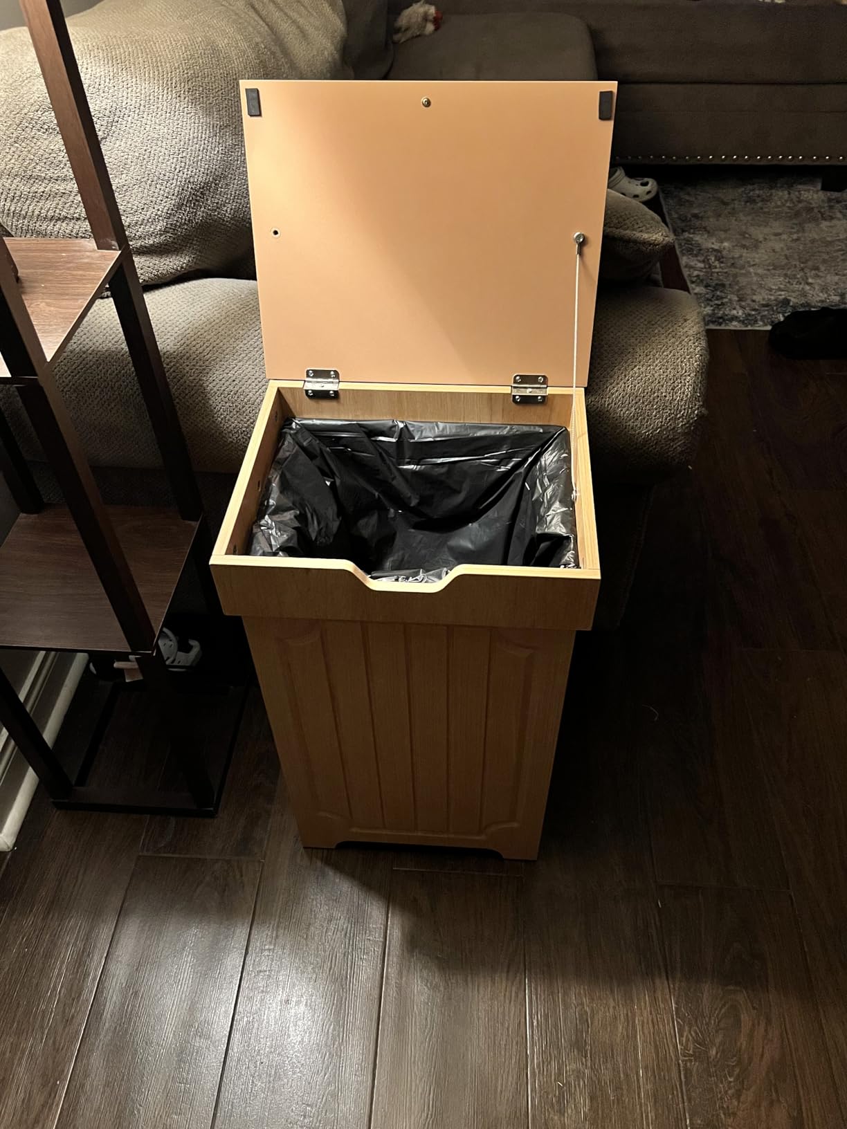 Povrgive Dog Proof Kitchen Trash Can, 13 Gallon Garbage Can with Lid | Heavy 50L Wooden Cabinet Keeps Dogs Out, Farmhouse Hidden Design, 10 Bags Included, Indoor Use Only, White customer photo 1
