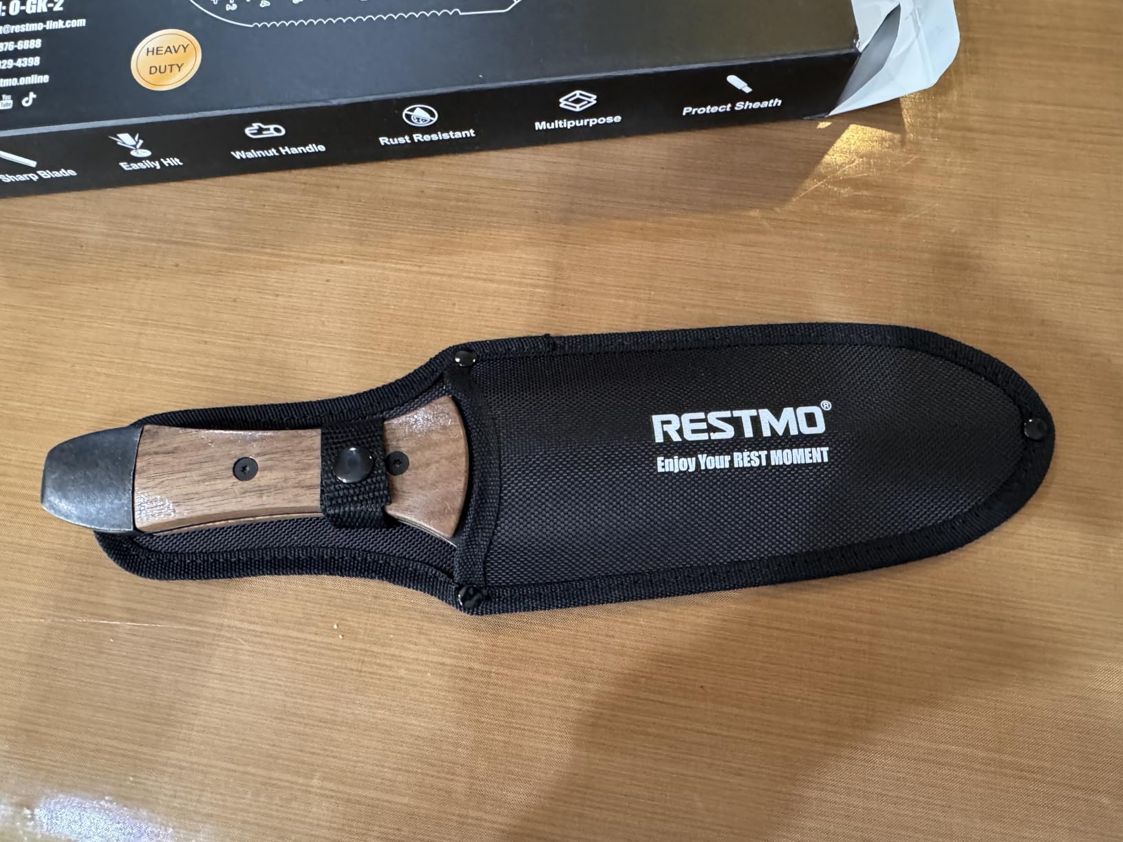 Restmo Hori-Hori Knife, Weeding, Planting, Depth Gauge, Brown | Garden knife with sheath. Dual-edge stainless steel blade. Ergonomic walnut handle. For gardening, weeding, planting. customer photo 1