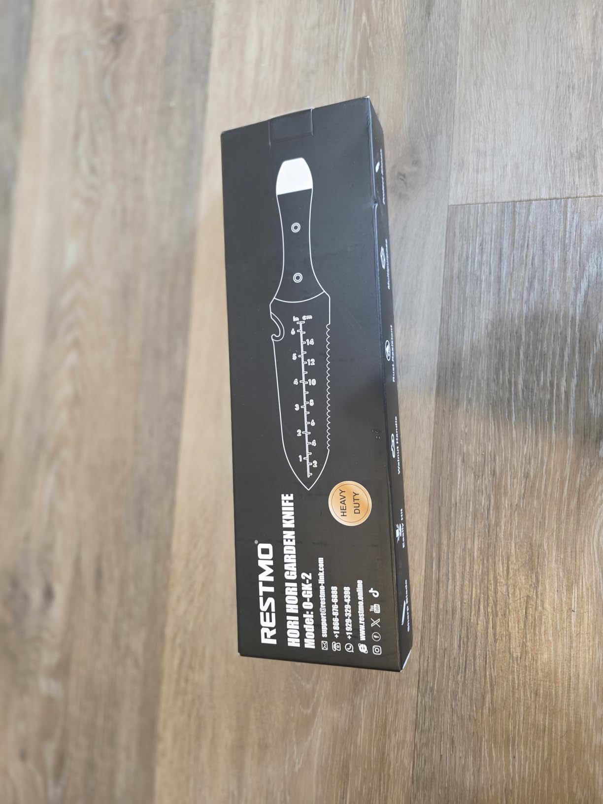 Restmo Hori-Hori Knife, Weeding, Planting, Depth Gauge, Brown | Garden knife with sheath. Dual-edge stainless steel blade. Ergonomic walnut handle. For gardening, weeding, planting. customer photo 2