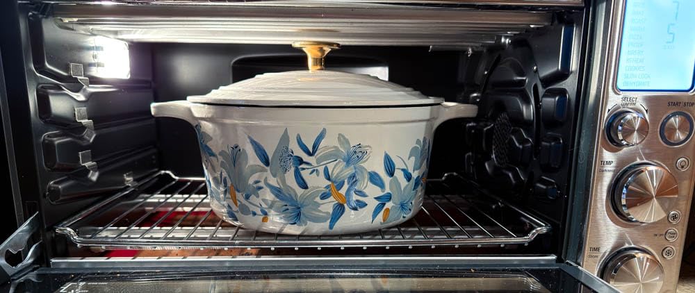 CAROTE 3.5QT Enameled Cast Iron Braiser Pan, Shallow Floral Dutch Oven Casserole Skillets, Non-Toxic Cast Iron Pot with Lid for Baking, Dual Handles, All Stovetop Compatible, White & Blue customer photo 2