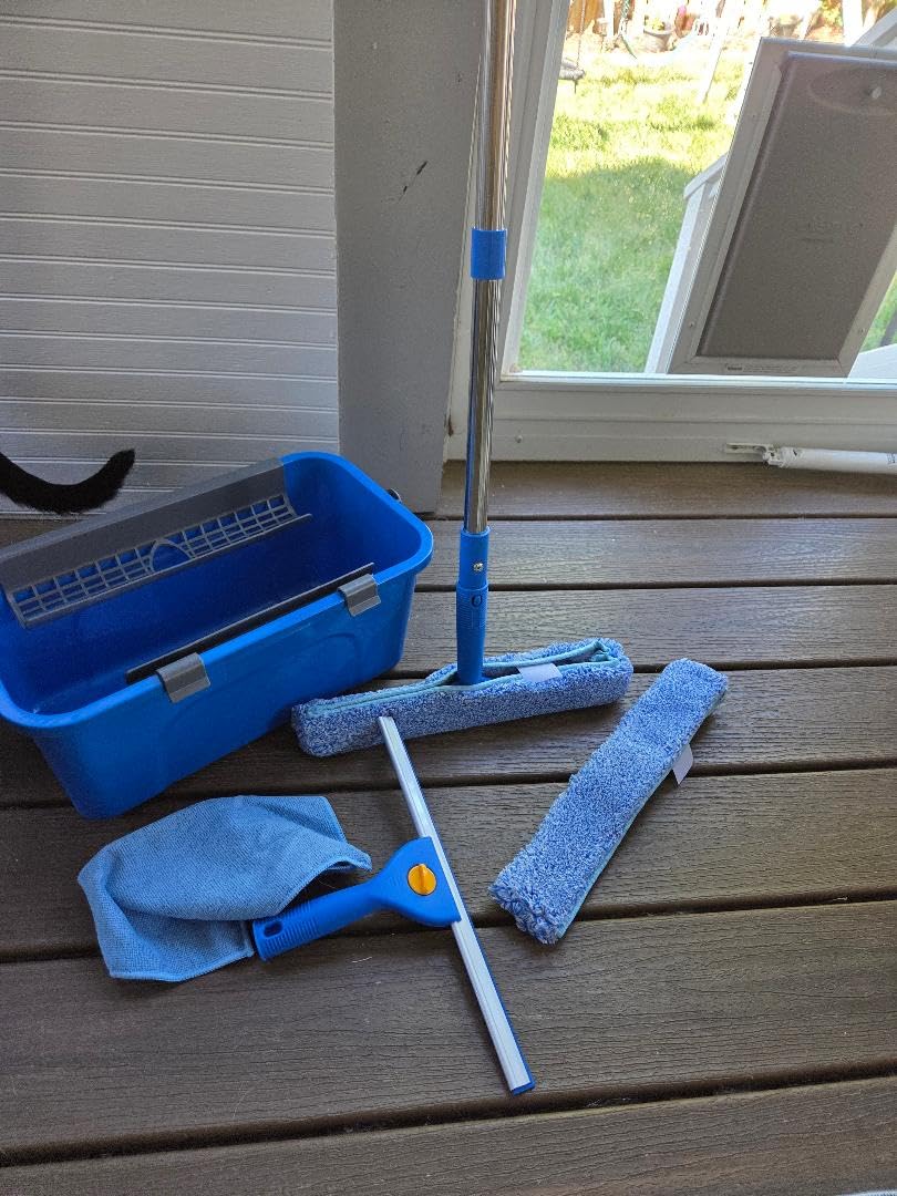 Window Cleaning Kit with Bucket, Squeegee and Scrubber for Home, Commercial - Professional High Windows Washing Kit, 76
