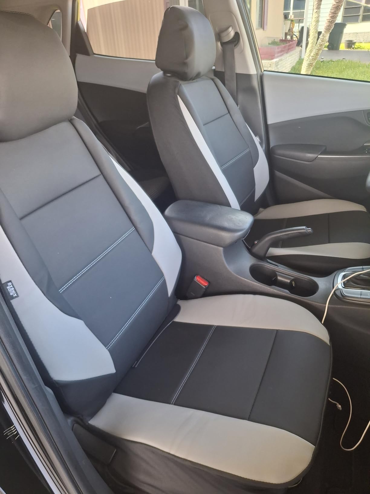 GIANT PANDA 2PCS Front Seat Covers for Hyundai Sonata Elantra Tucson Santa Fe Accent Kona Palisade Genesis Venue Ioniq, Faux Leather Bucket Seat Cover Fit Hyundai Seat Protectors (Black & Gray) customer photo 2