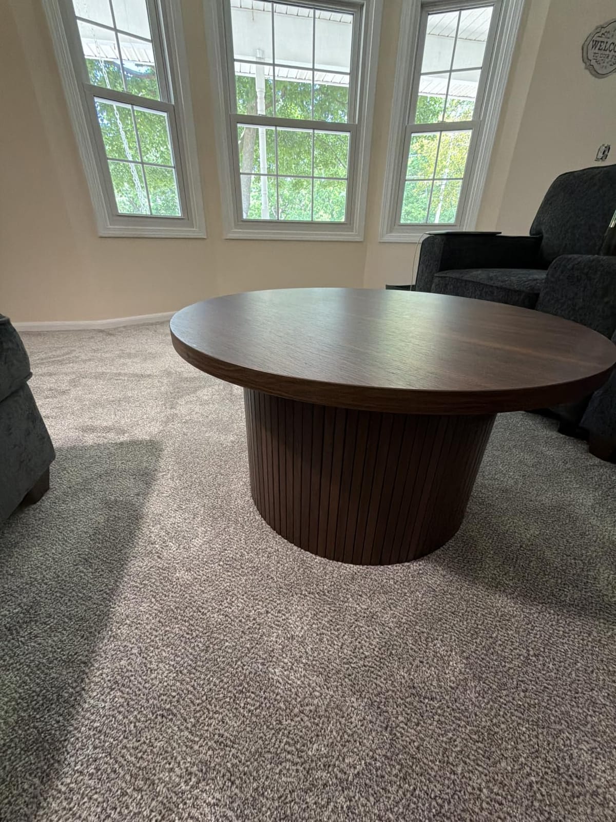 ONBRILL 31.5 inch Round Coffee Table, Tambour Design, Marble Color | Center Table, Circle Coffee Table, Mid Century Modern Style, Wooden, for Livng Room, Office, Apartment customer photo 1