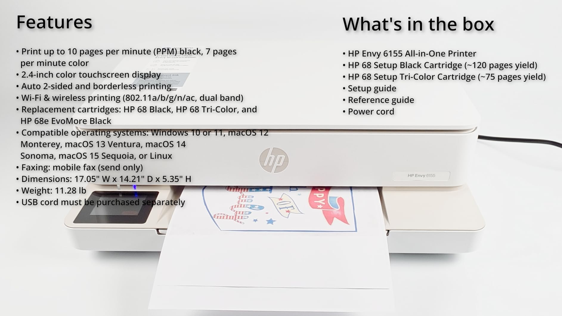 HP Envy 6155 Wireless All-in-One Color Inkjet Printer, Print, Scan, Copy, Duplex Printing Best-for-Home, 3 Month Trial of Instant Ink Included, AI-Capable (C2WR7A) Portobello customer photo 1