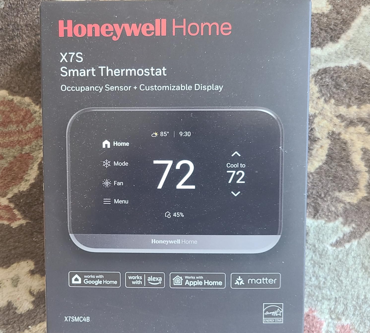 Honeywell Home X7S Smart Wi-Fi Programmable Thermostat, Black | Humidity Monitoring, 4.3