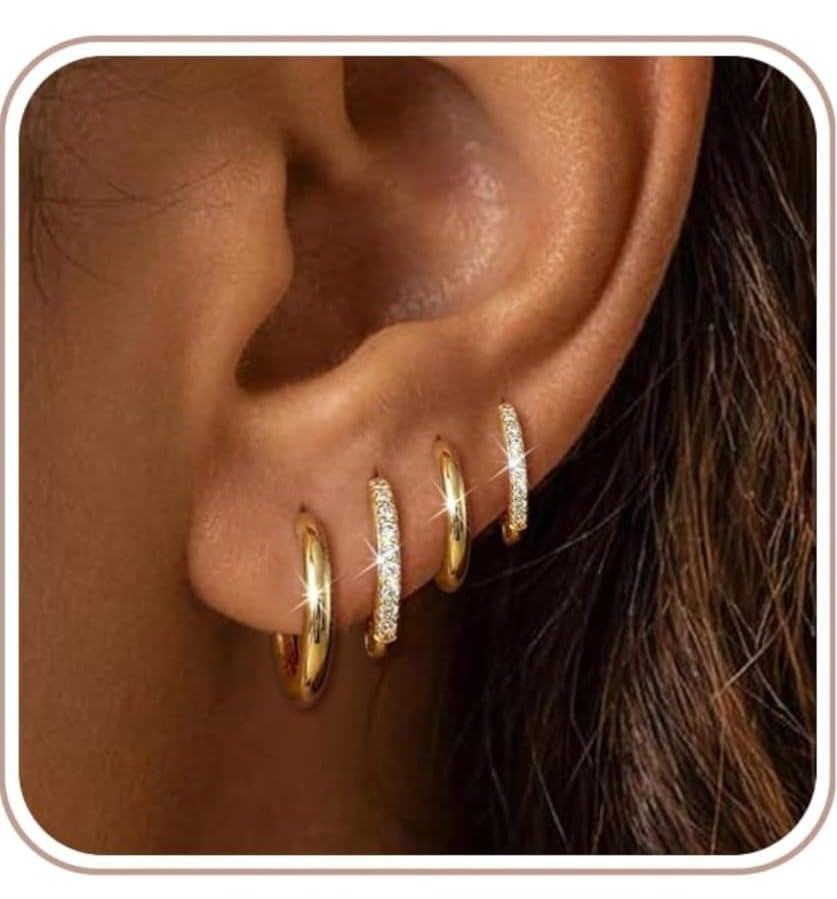 4 Pair Small Gold Hoop Earrings for Women Sensitive Ears - Hypoallergenic 14k Real Gold Plated Hoops Zirconia Cartilage Huggie Earrings Set Helix Piercing Earring Gold Jewelry for Women Gift customer photo 2