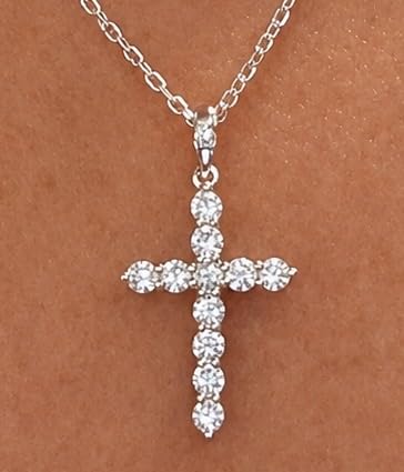 Lab Grown Diamond Cross Necklace, 4/5 Carat Diamond Christian Faith Cross Pendant Necklace for Women/Men, D Color VVS1 Clarity, Hypoallergenic Sterling Silver/18K Gold Plated, 18