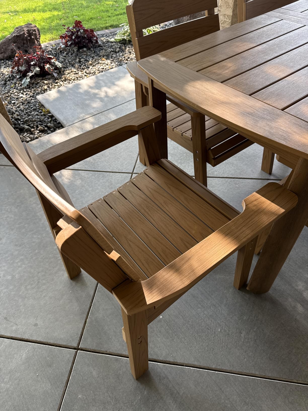 7-Piece Outdoor Dining Set, All-Weather HIPS Patio Table & Chairs for 6, Outdoor Furniture with Umbrella Hole, Ideal for Garden, Poolside, Backyard, Deck, Teak customer photo 2