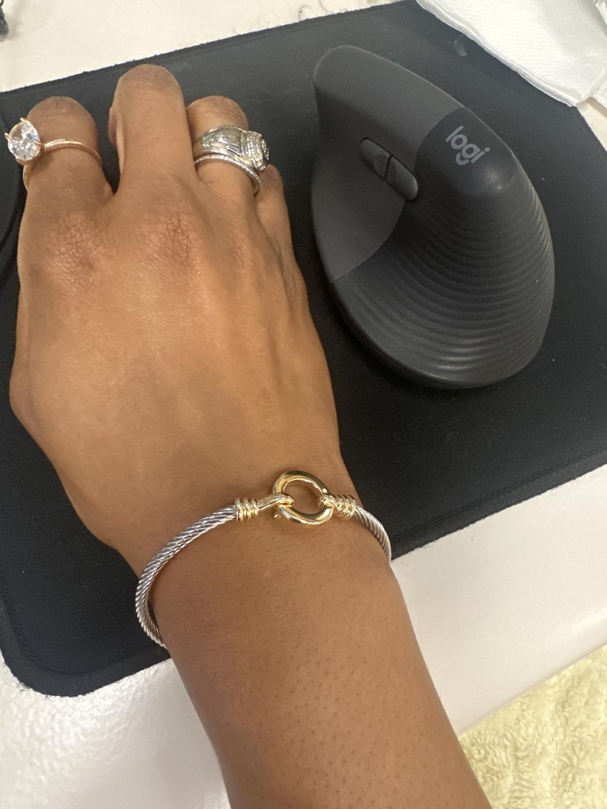 Cable Bracelets for Women, Twisted Cable Bracelet Cuff, Mixed Metal Two Tone Silver and Gold Bracelet, Wire Bangle Bracelets for Women customer photo 2