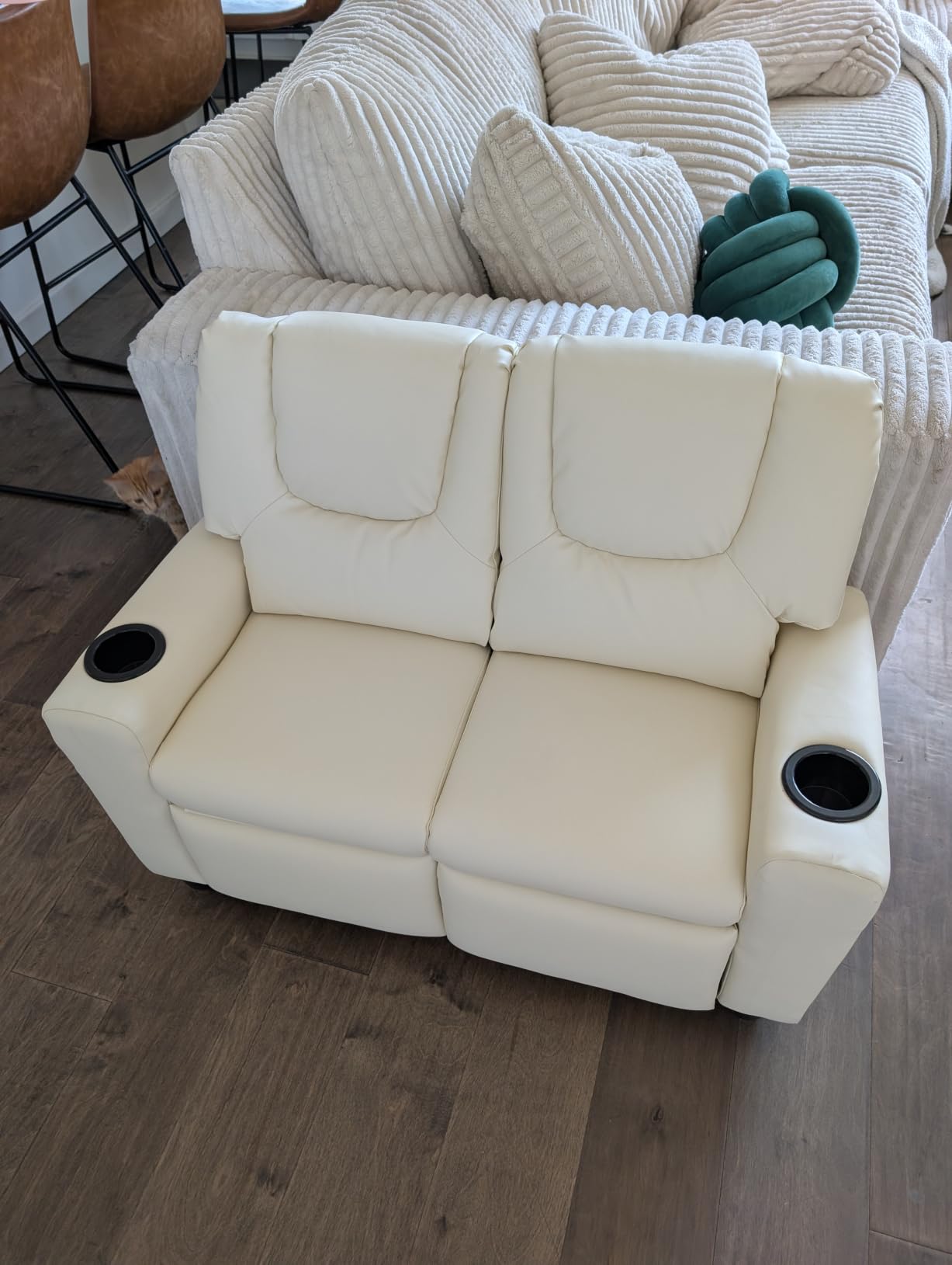 Costzon 2-Seater Kids Recliner, Double Toddler Sofa Chair w/2 Cup Holders & 2 Side Storage Pockets, PU Leather Kids Loveseat Couch w/Adjustable Backrest & Footrest for Girls & Boys 3+ Years Old customer photo 2