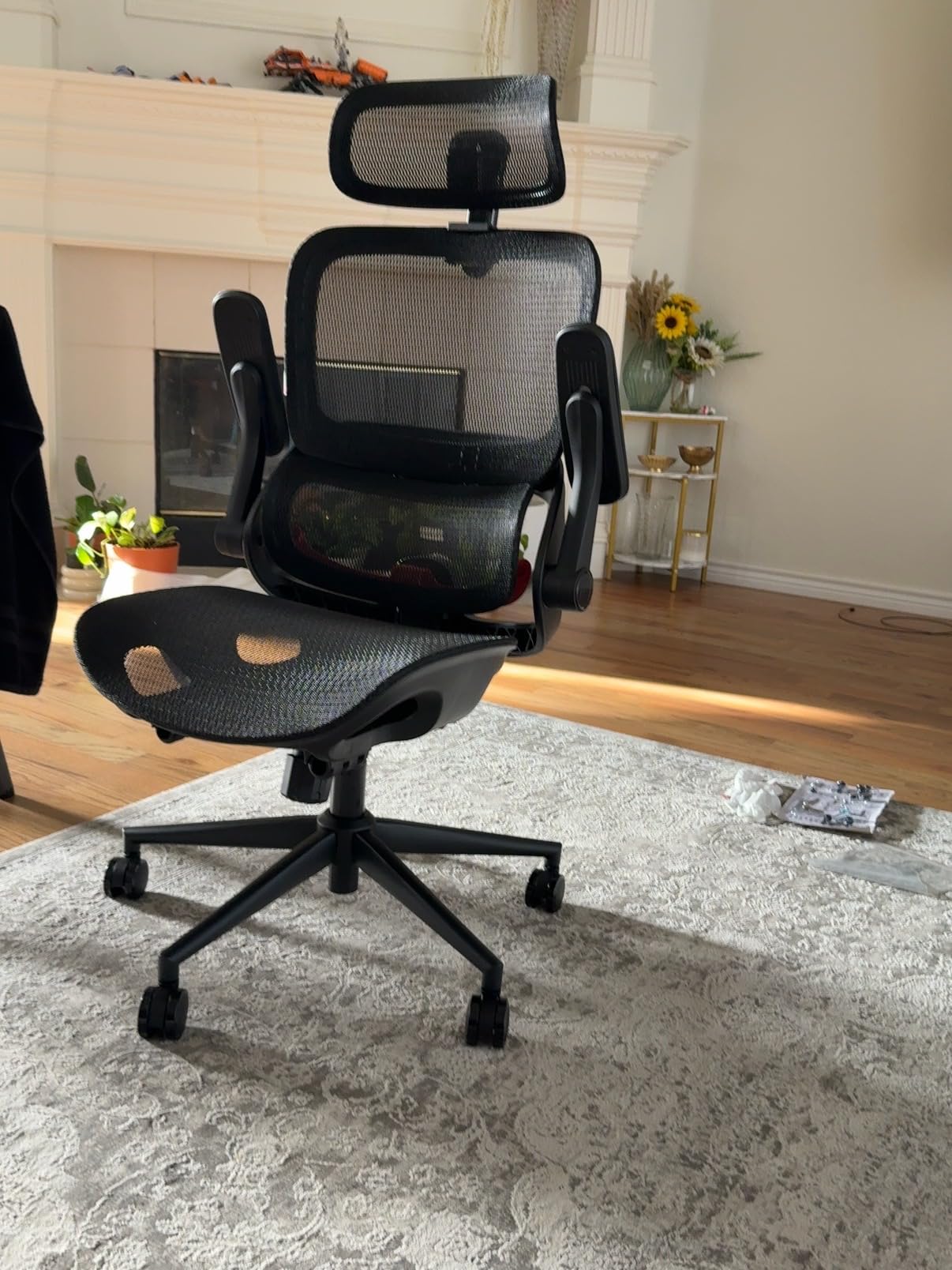 SIHOO B100 Office Chair, Comfy Ergonomic Office Chair, High Back Computer Chair with Adaptive Lumbar Support & wide Headrest, Flip-up Armrests, Swivel Desk Chair for Long Hours, WITHOUT Footrest, Grey customer photo 1