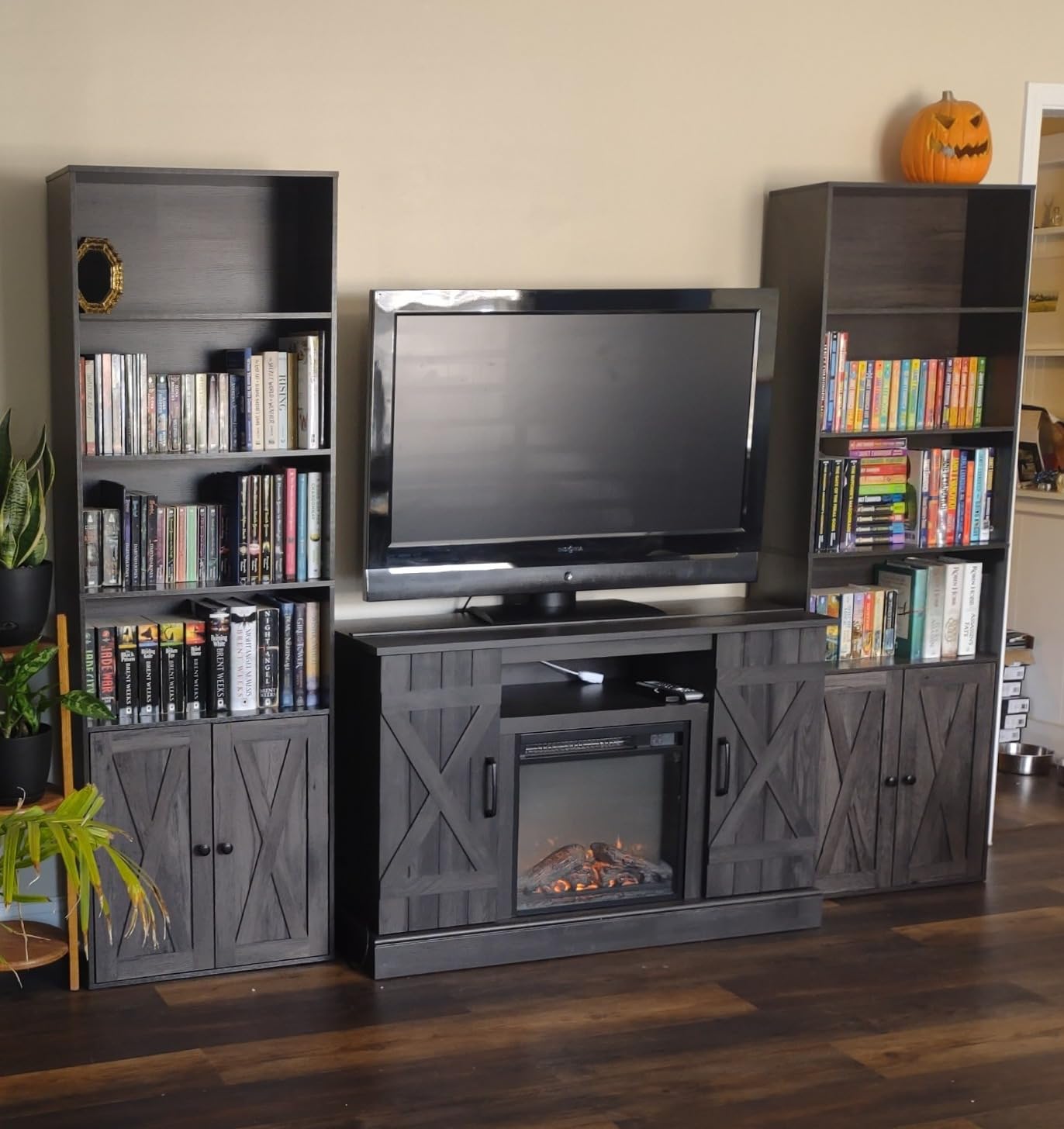 IRONCK Tall Bookshelf 70 in, Bookcases with Doors, Set of 2, Oak Brown customer photo 2