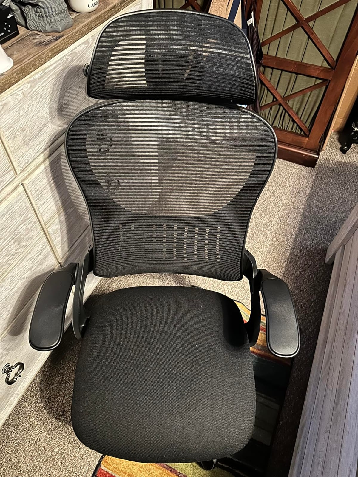 Sweetcrispy Computer Desk Chair, Mesh Office Chair with Lumbar Support | Ergonomic High-Back, Rolling Work, Adjustable Headrests, Flip-up Arms, Home Bedroom Study, Grey customer photo 2