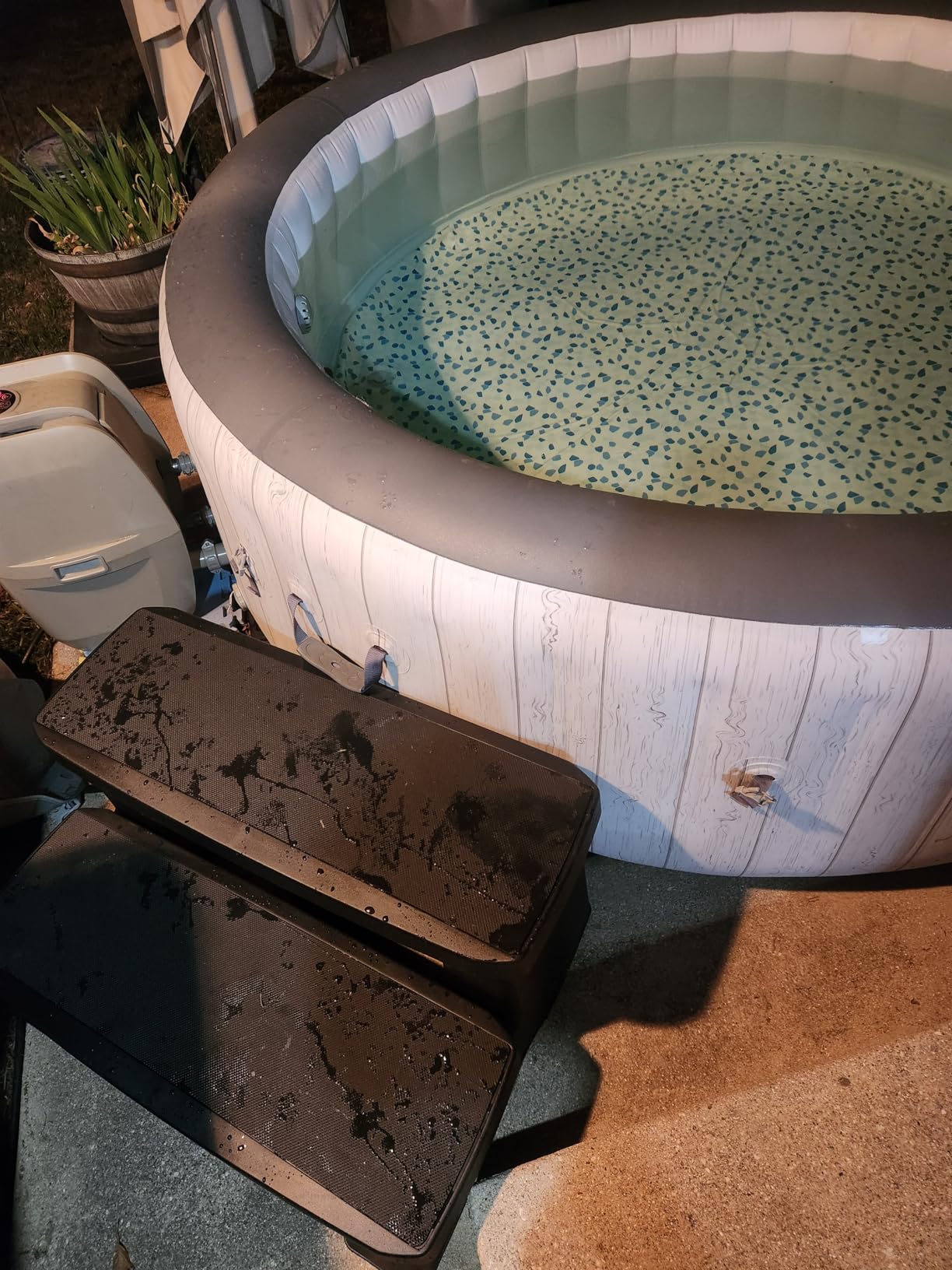 Backyard Expressions Hot Tub Steps, 2-Tier Non-Slip Spa Stairs, Black | 600 lb capacity, wide 28 in platform, textured treads, fits round or square models, weather-resistant, easy assembly customer photo 1