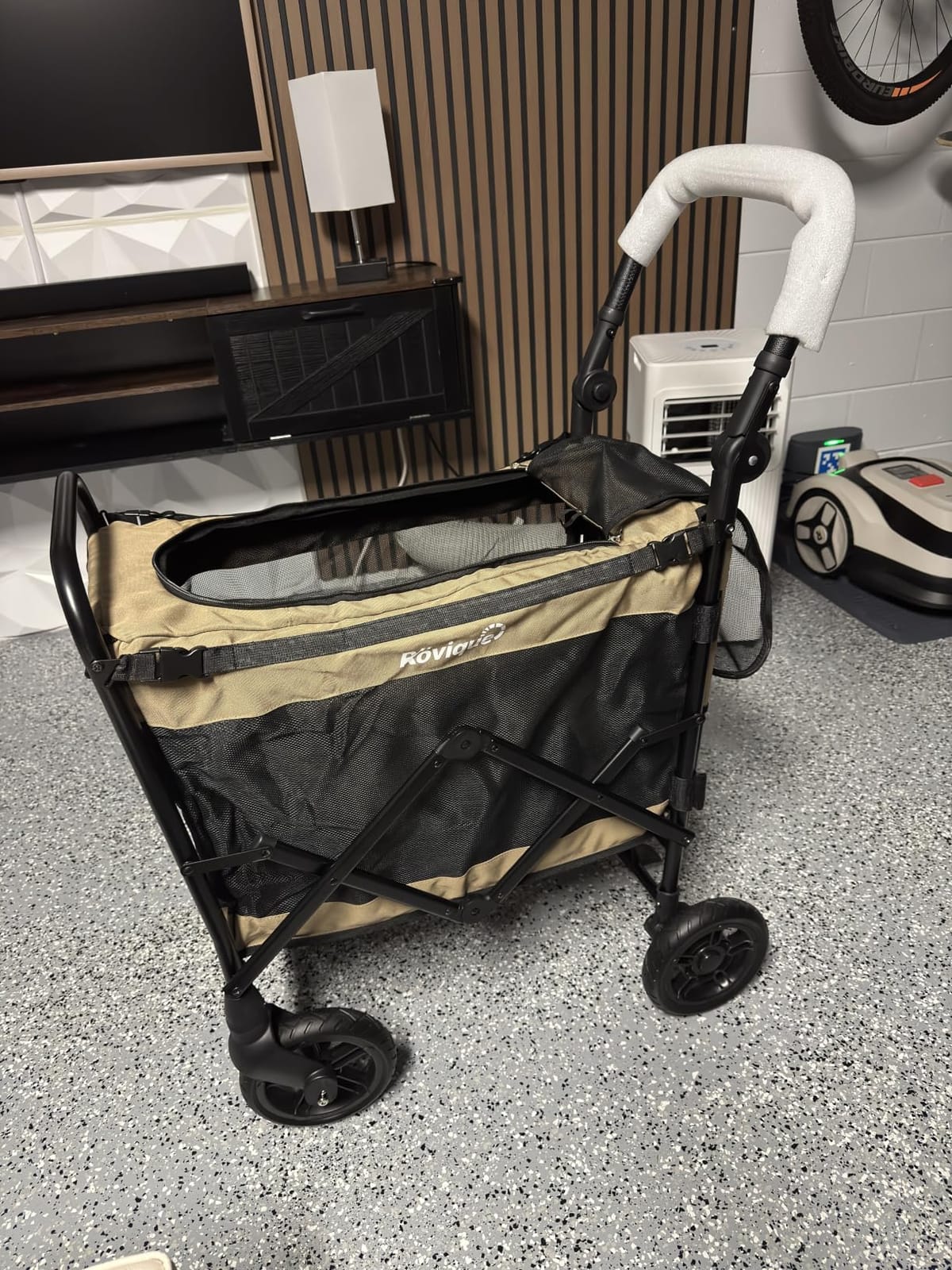 Rovique Dog Stroller for Medium & Large Dogs, Foldable Dog Wagon, 200 LB | Pet Ramp, Zipper-Open Canopy, 360 Swivel Front Wheels, All-Terrain Rubber Wheels, Front & Rear Storage Bags, Adjustable Handle customer photo 1