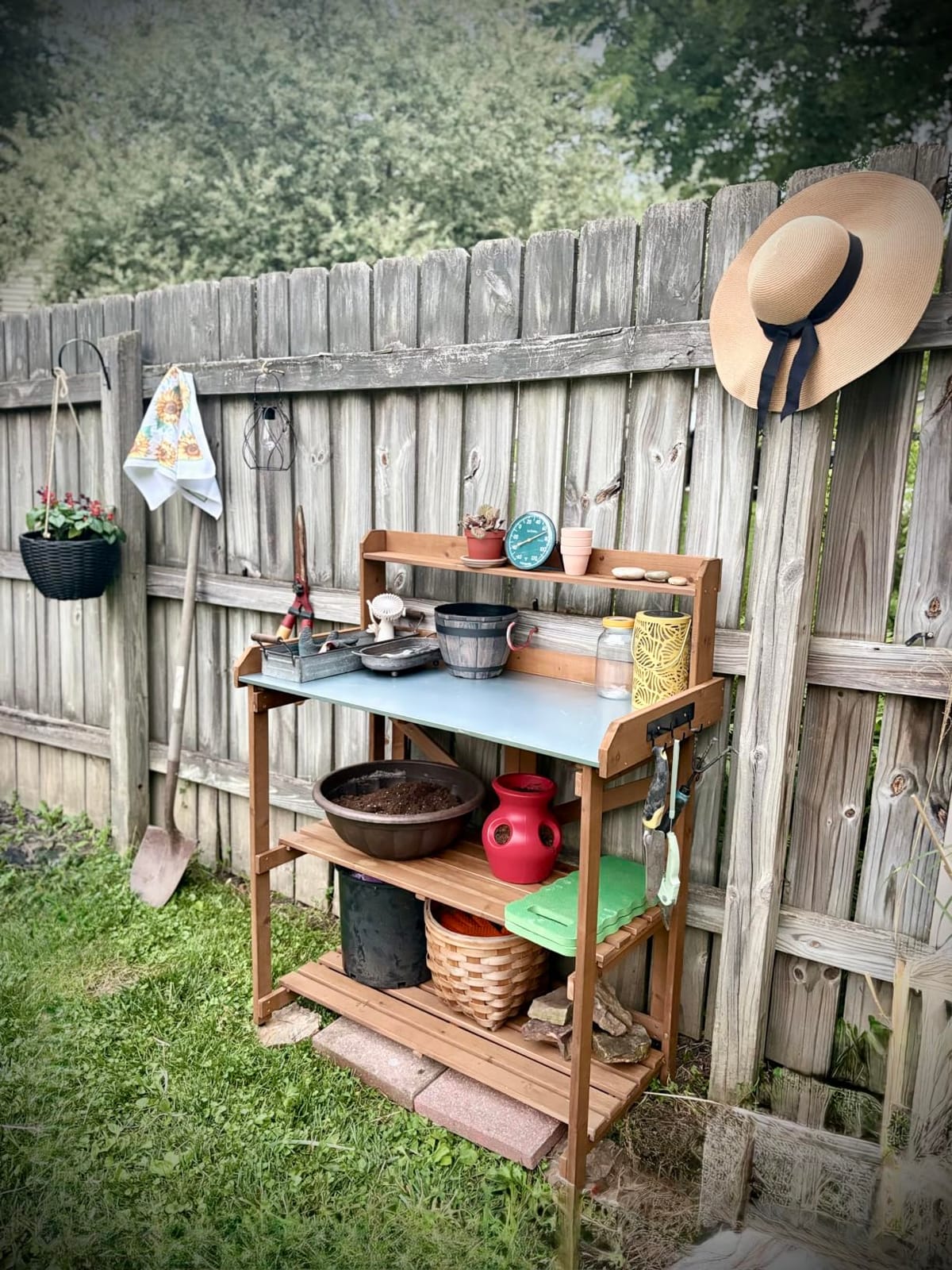 Outdoor Potting Bench with Metal Top, Sliding Drawer & Storage Shelves | Weatherproof Design, Open Shelf, Metal Tool Hooks customer photo 2