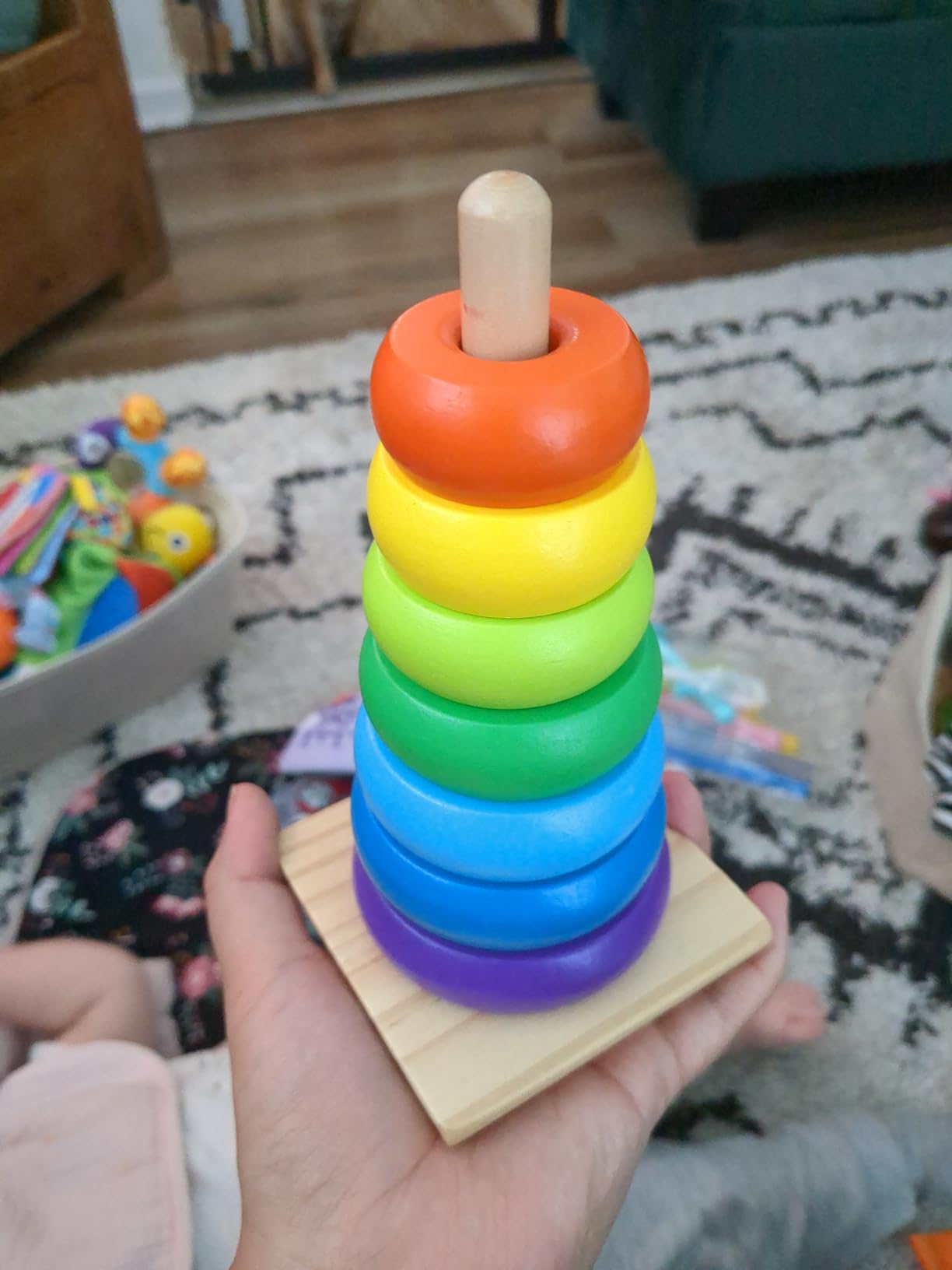 Melissa & Doug Rainbow Stacker Wooden Ring Educational Toy - Wooden Stacking Rings, Stacker Toys for Toddlers Ages 2+ customer photo 1